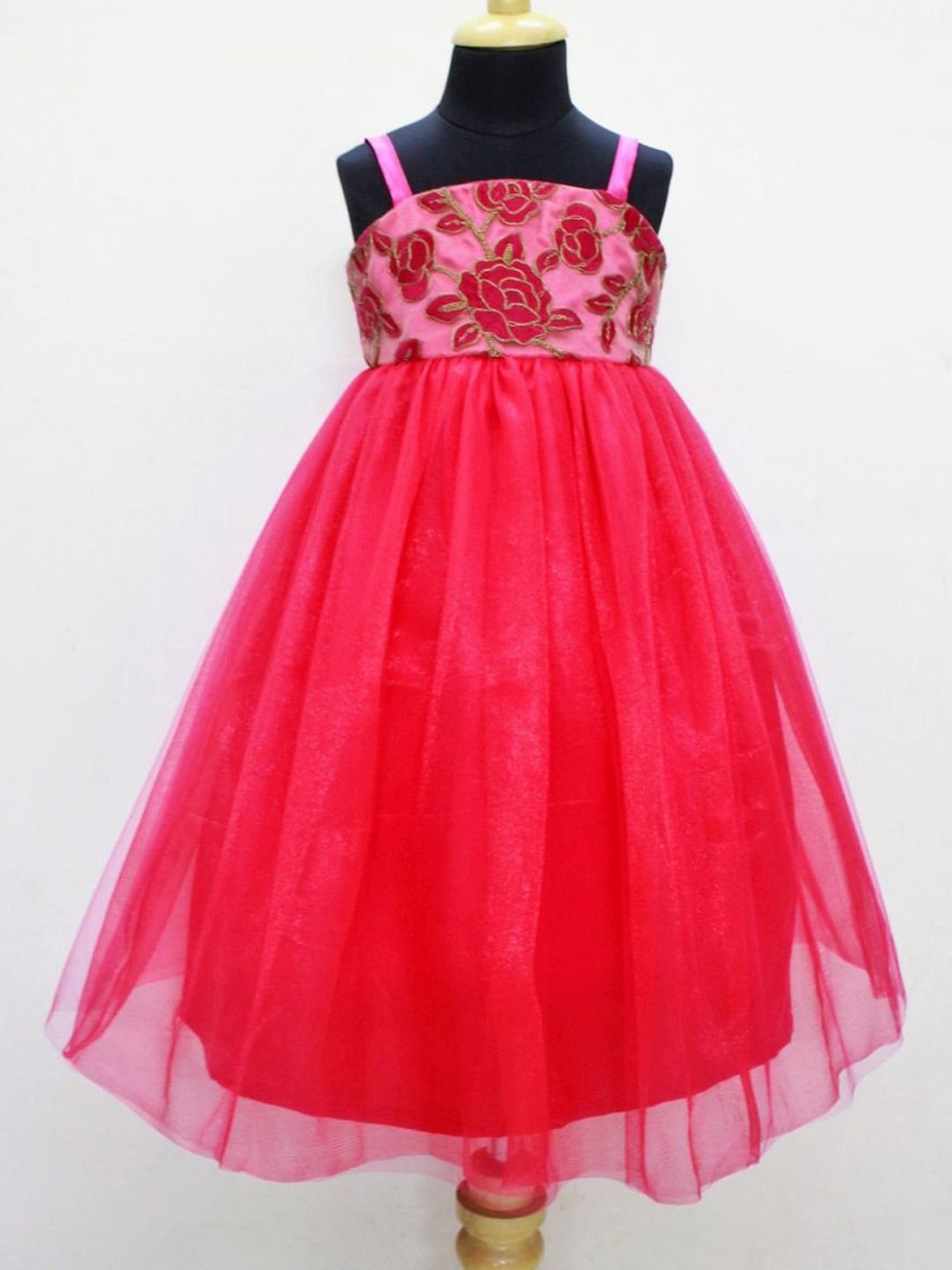 Many Frocks Kids Pink Embroidered Gown