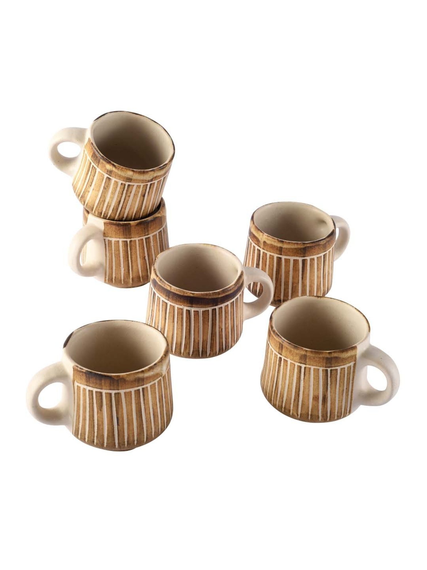 Unravel India Brown Ceramic Coffee Mug - Set of 6