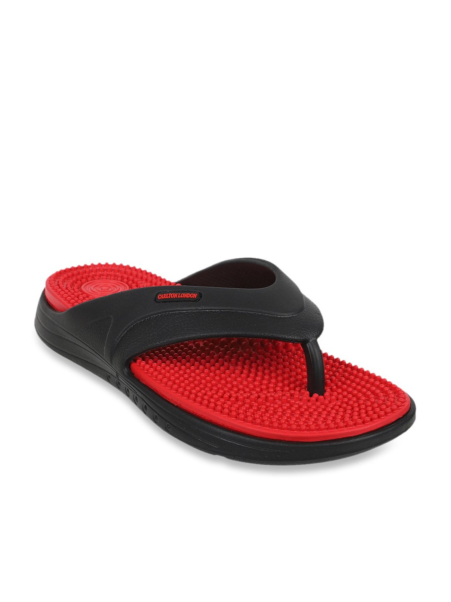 Carlton London Men's Jet Black & Red Flip Flops