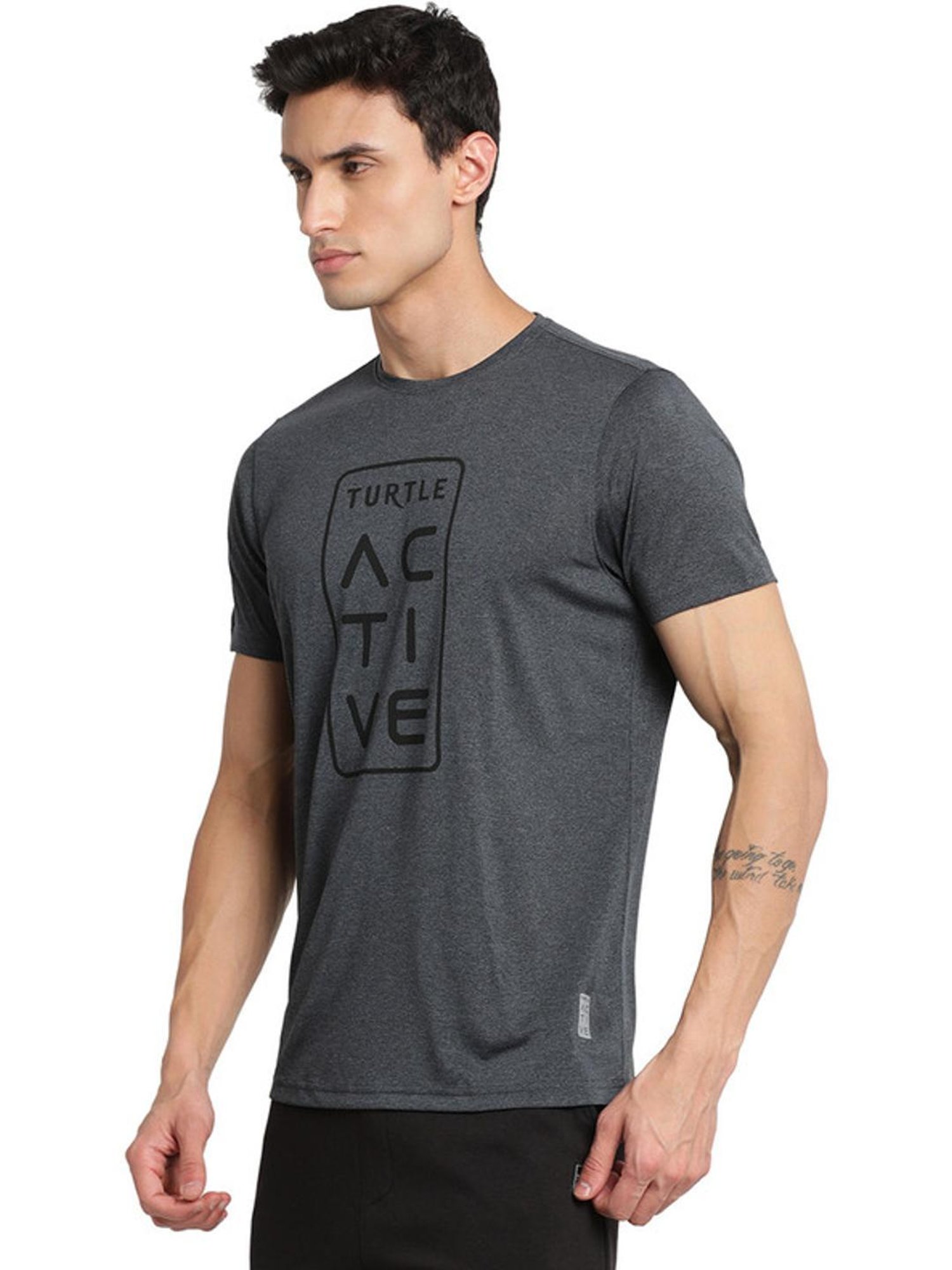 Turtle Grey Slim Fit Printed T-Shirts