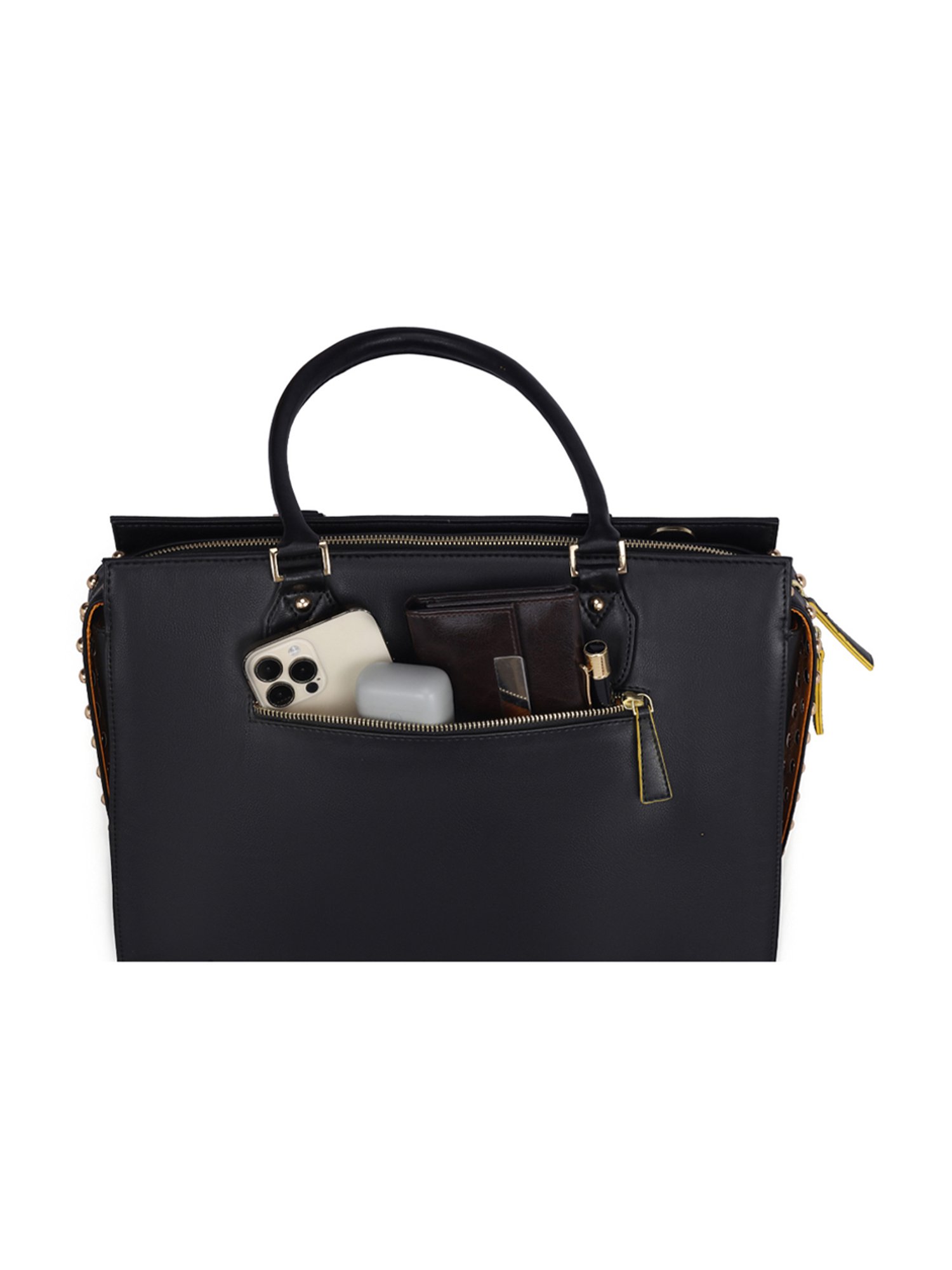 Eume Daffodil Black Leather Satchel Handbag