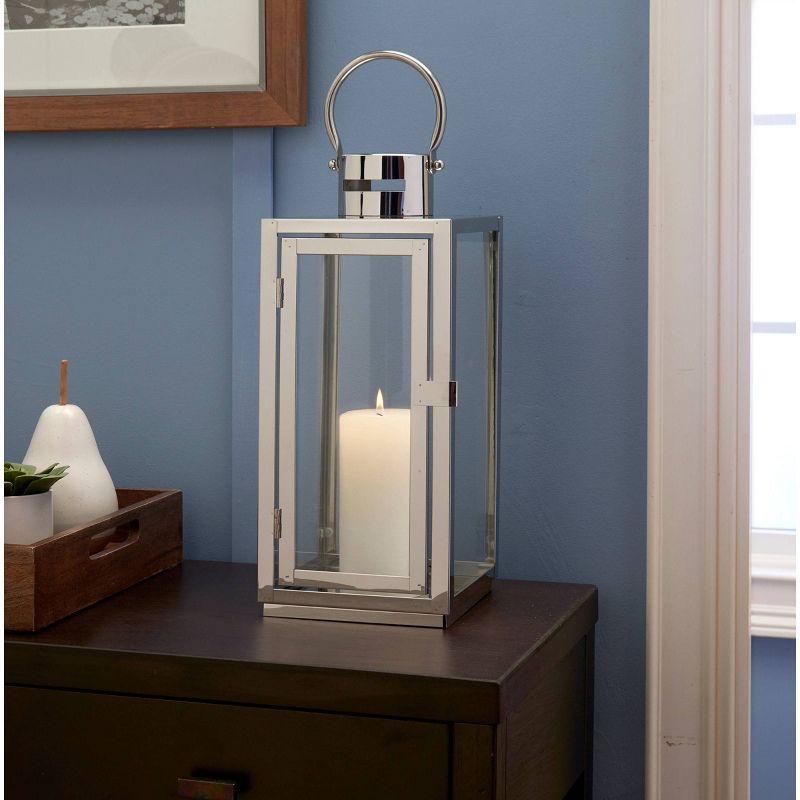 15" Daphne Stainless Steel Metal Outdoor Lantern with Door - Smart Living