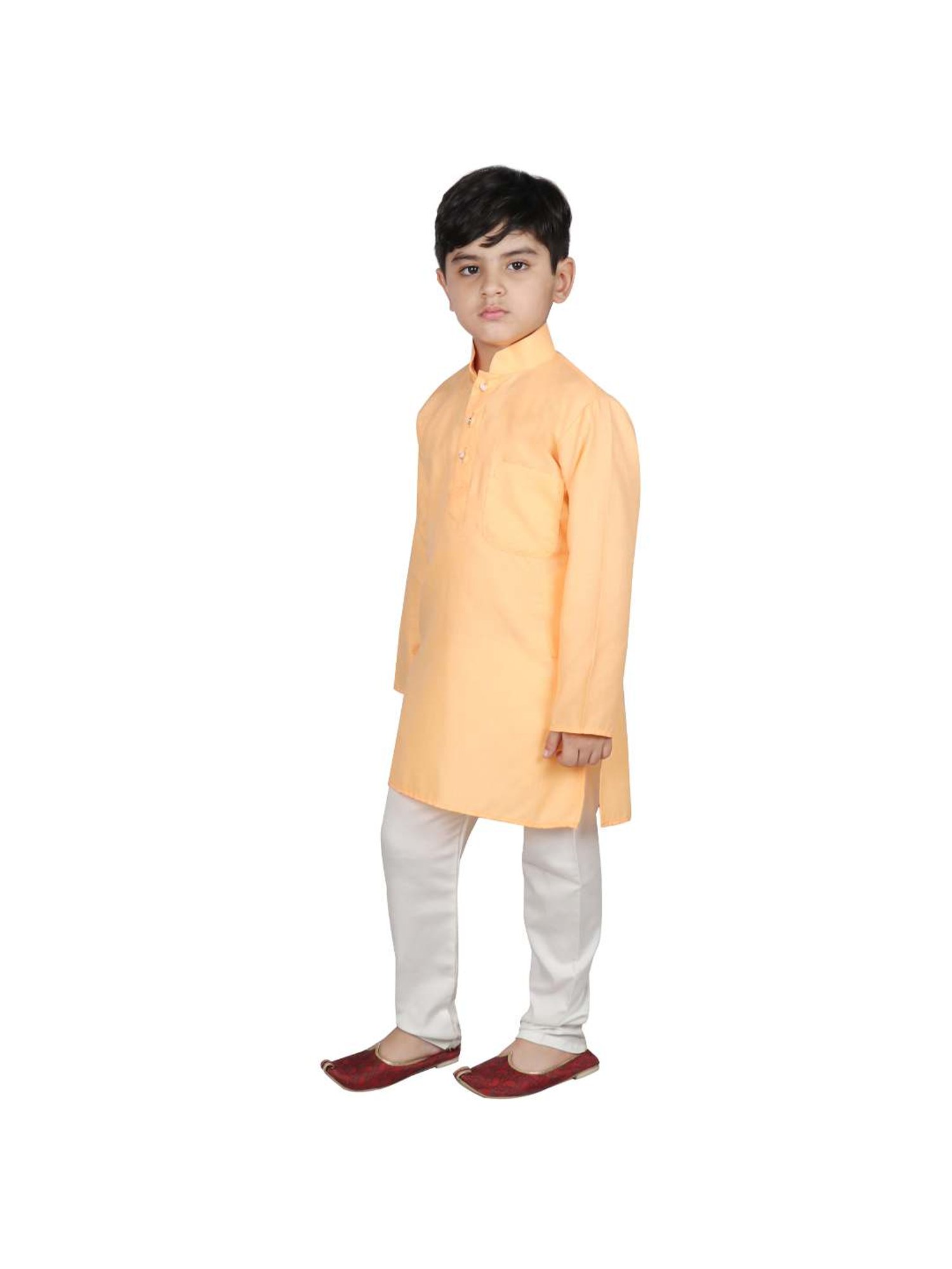 SG Yuvraj Kids Orange & White Solid Kurta with Pyjama