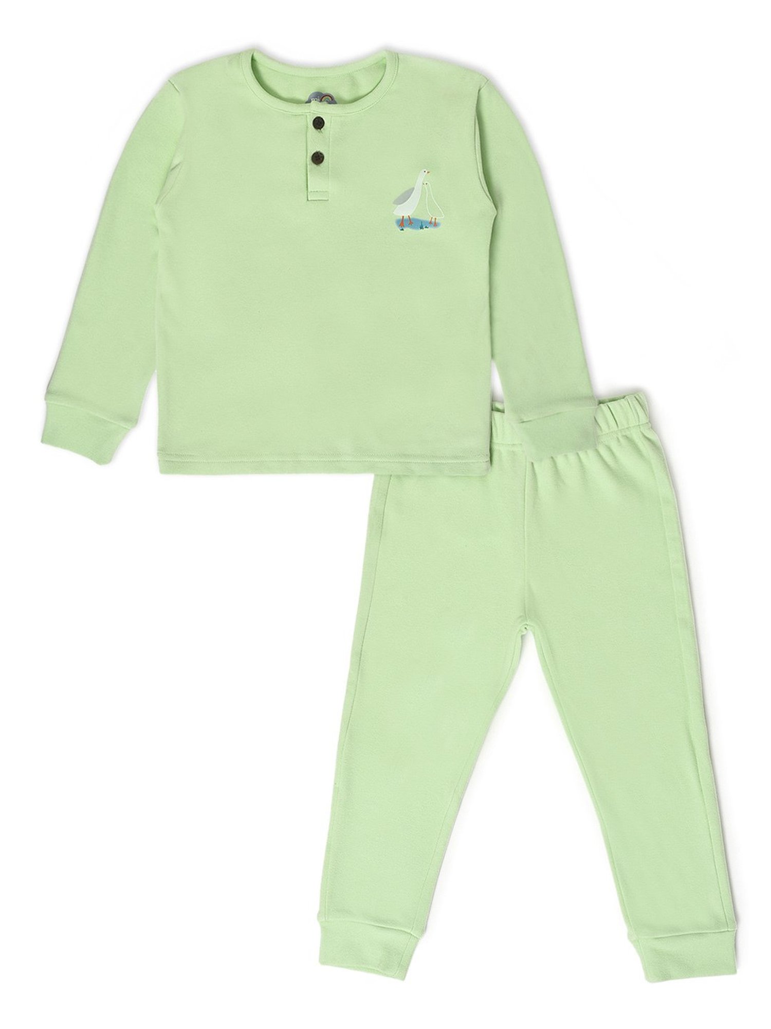 MiArcus Kids Light Green Solid Full Sleeves Thermal Top with Thermal Pants