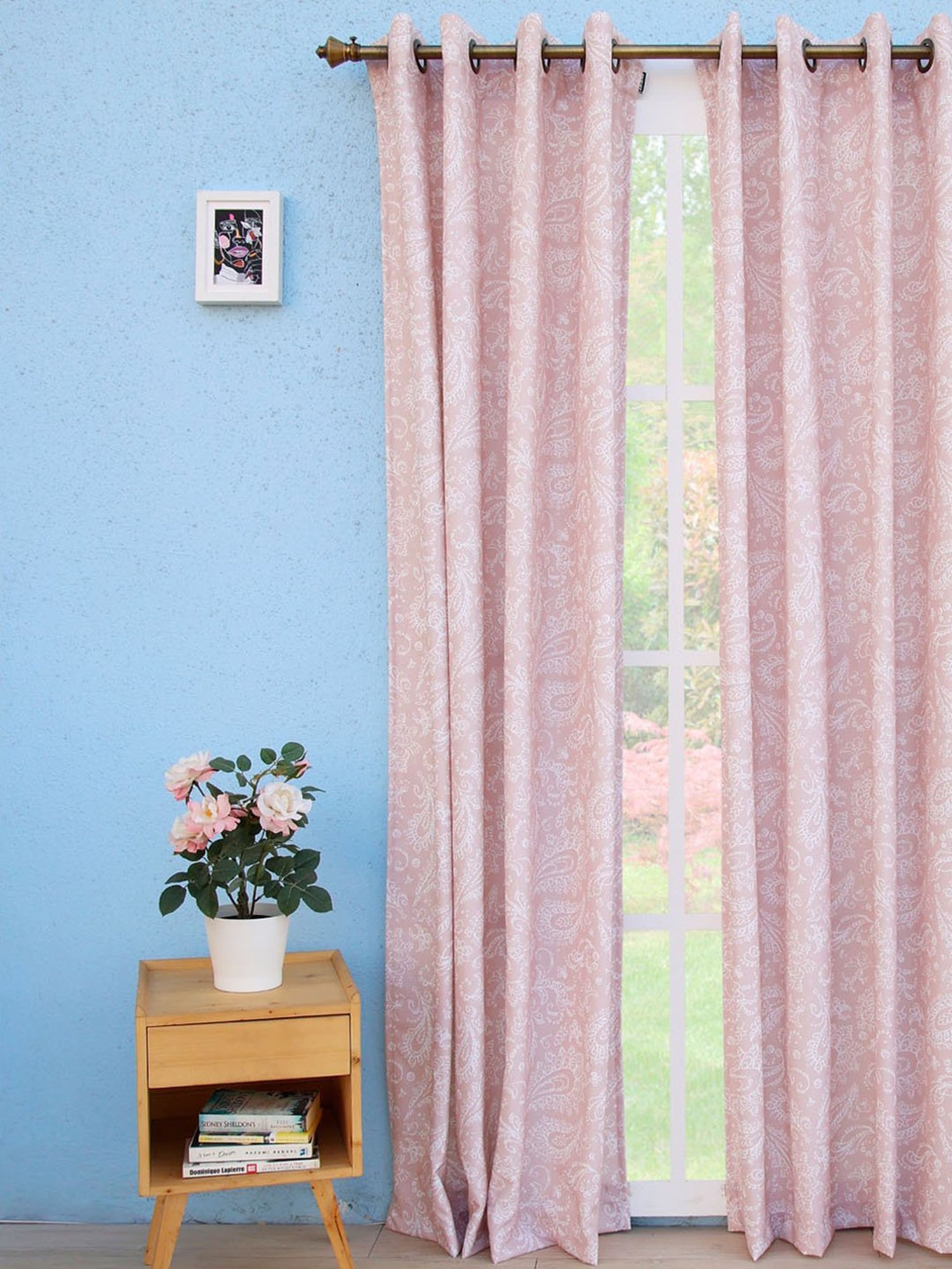 Ariana Heather Pink & White Polycotton 7 ft Door Curtain - Set of 1