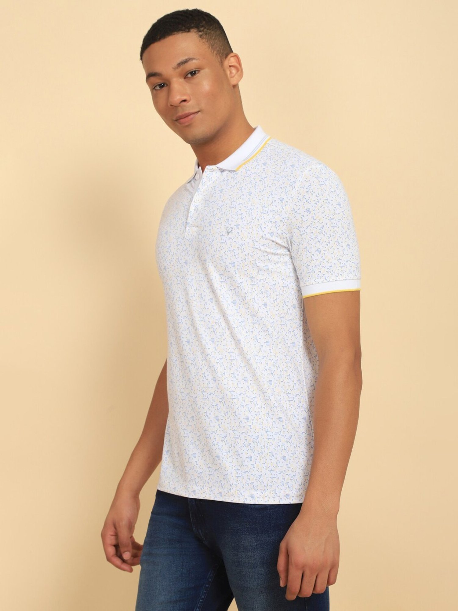 Allen Solly White Cotton Regular Fit Printed Polo T-Shirt
