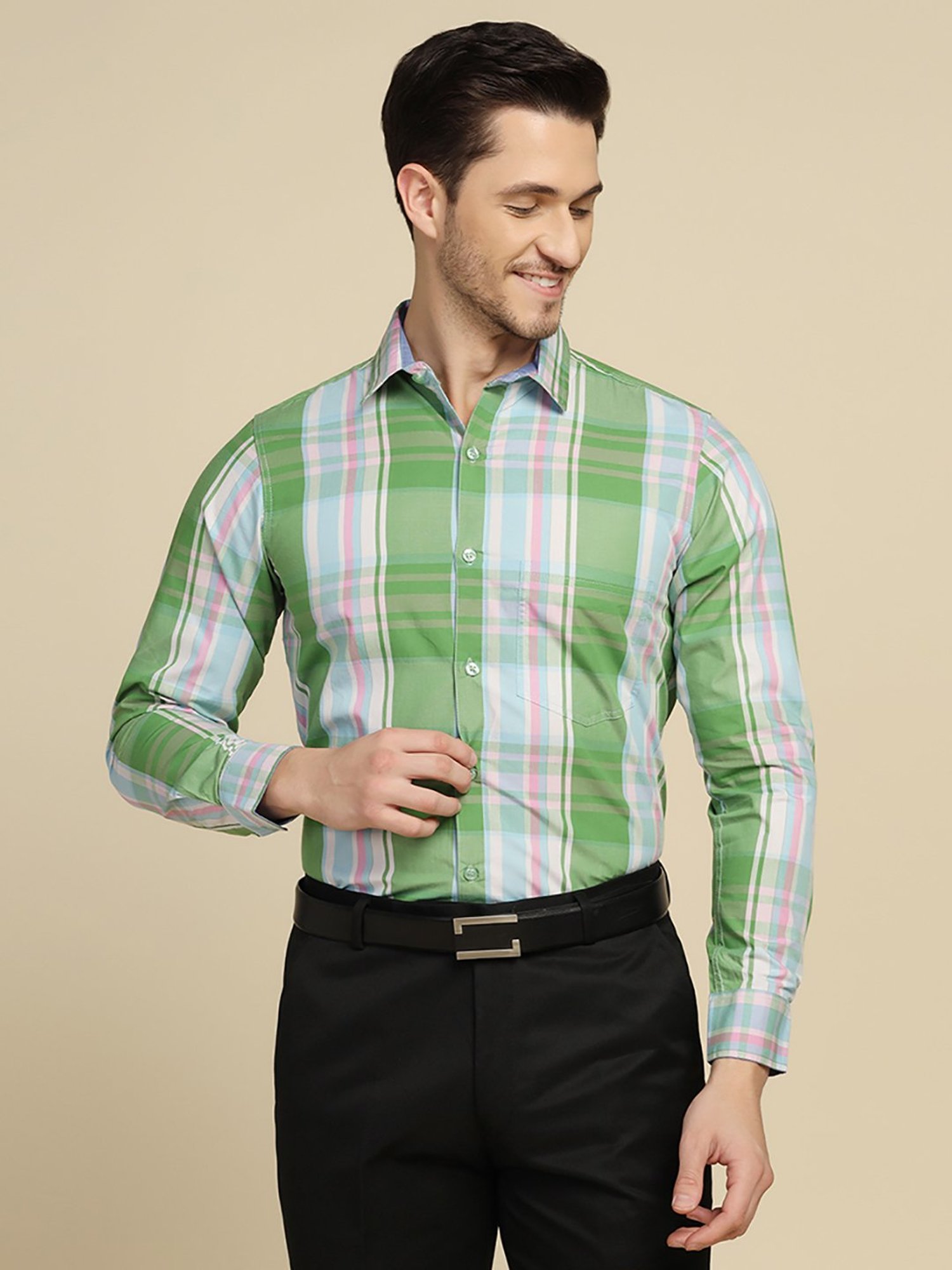 TAHVO Green Regular Fit Check Shirt