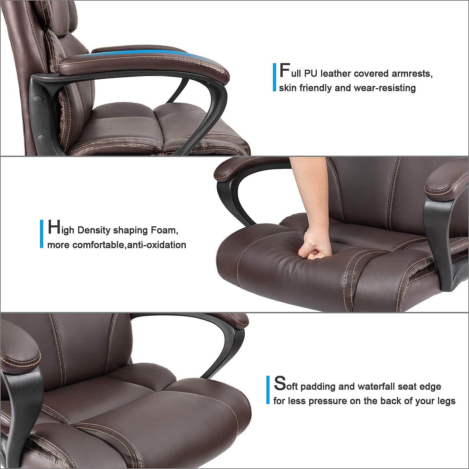 Furmax Mid Back Executive Office Chair Leather-Padded Desk Chair with Armrests, Ergonomic Swivel Task Chair with Lumbar Support (Black)