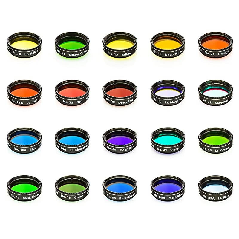 5453 Premium 1.25 Inch 20-Piece Color Planetary Filter Set (Multiple Colors)