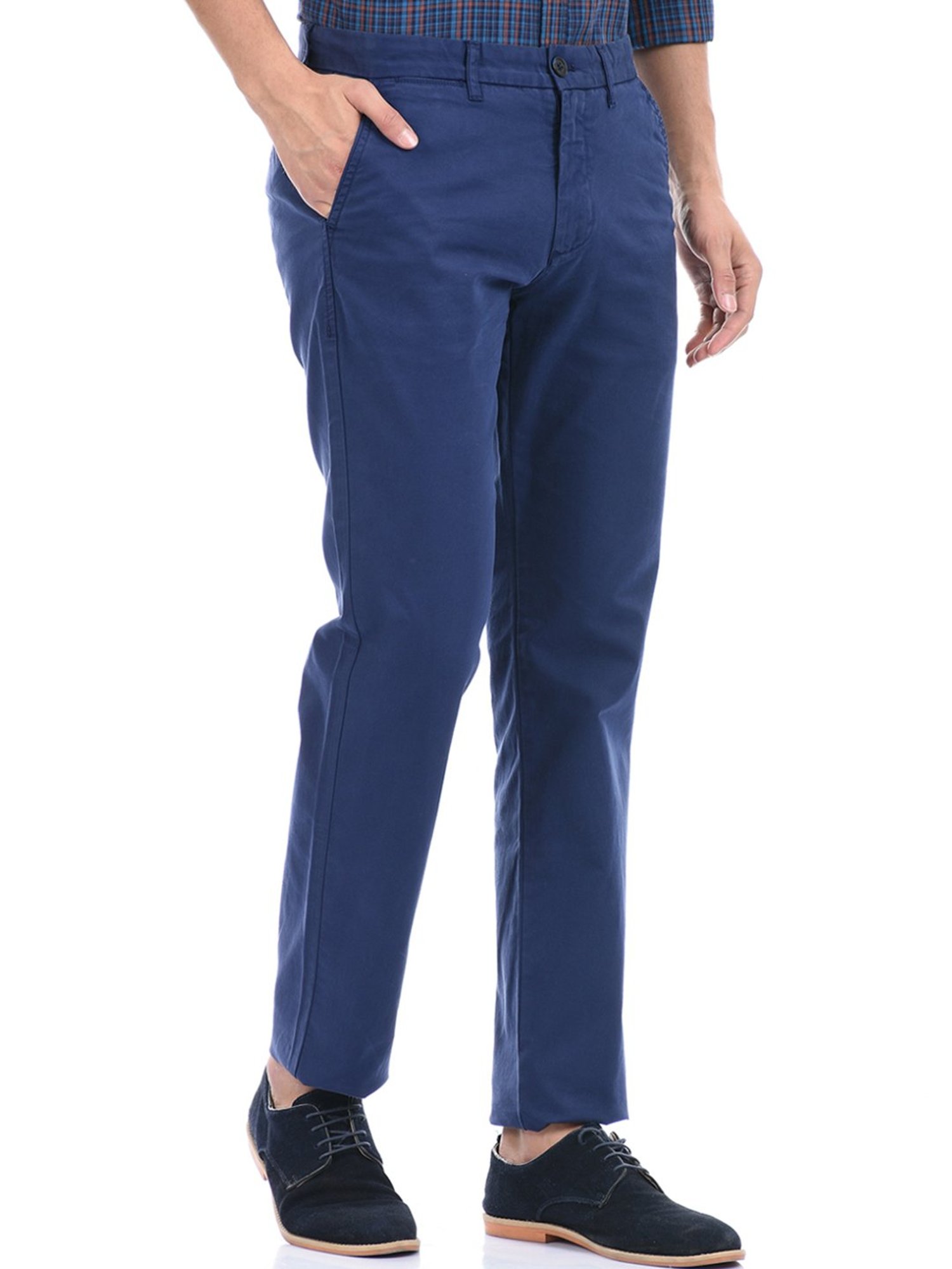 London Fog Navy Blue Regular Fit Trousers