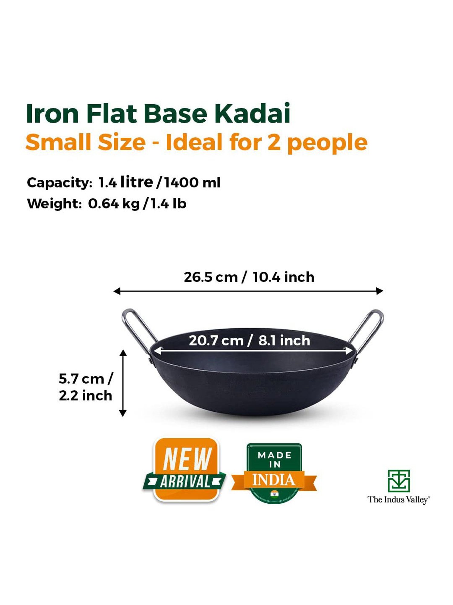 The Indus Valley Black Iron Pre Seasoned Kadhai 20.32cm (1.4L)