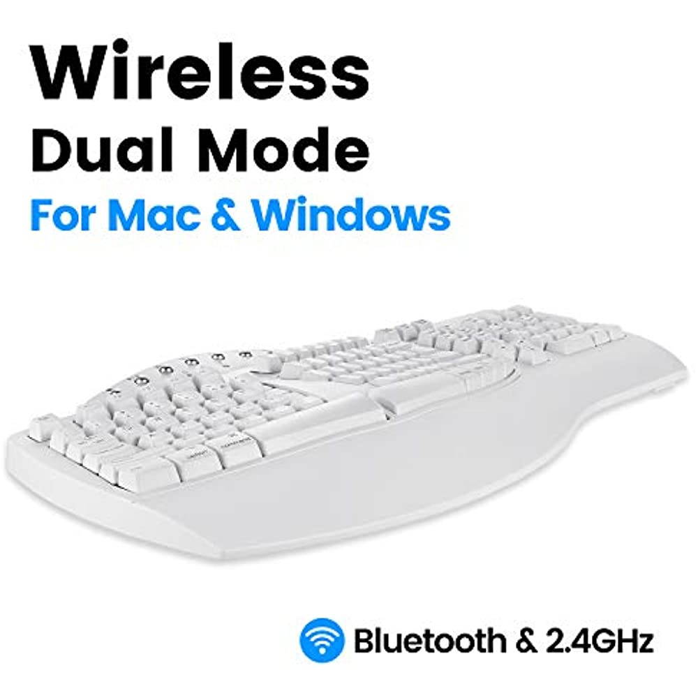 Perixx PERIBOARD-612W Wireless Ergonomic Split Keyboard with Dual Mode 2.4G and Bluetooth Feature, Compatible with Windows 10 and Mac OS X System, White
