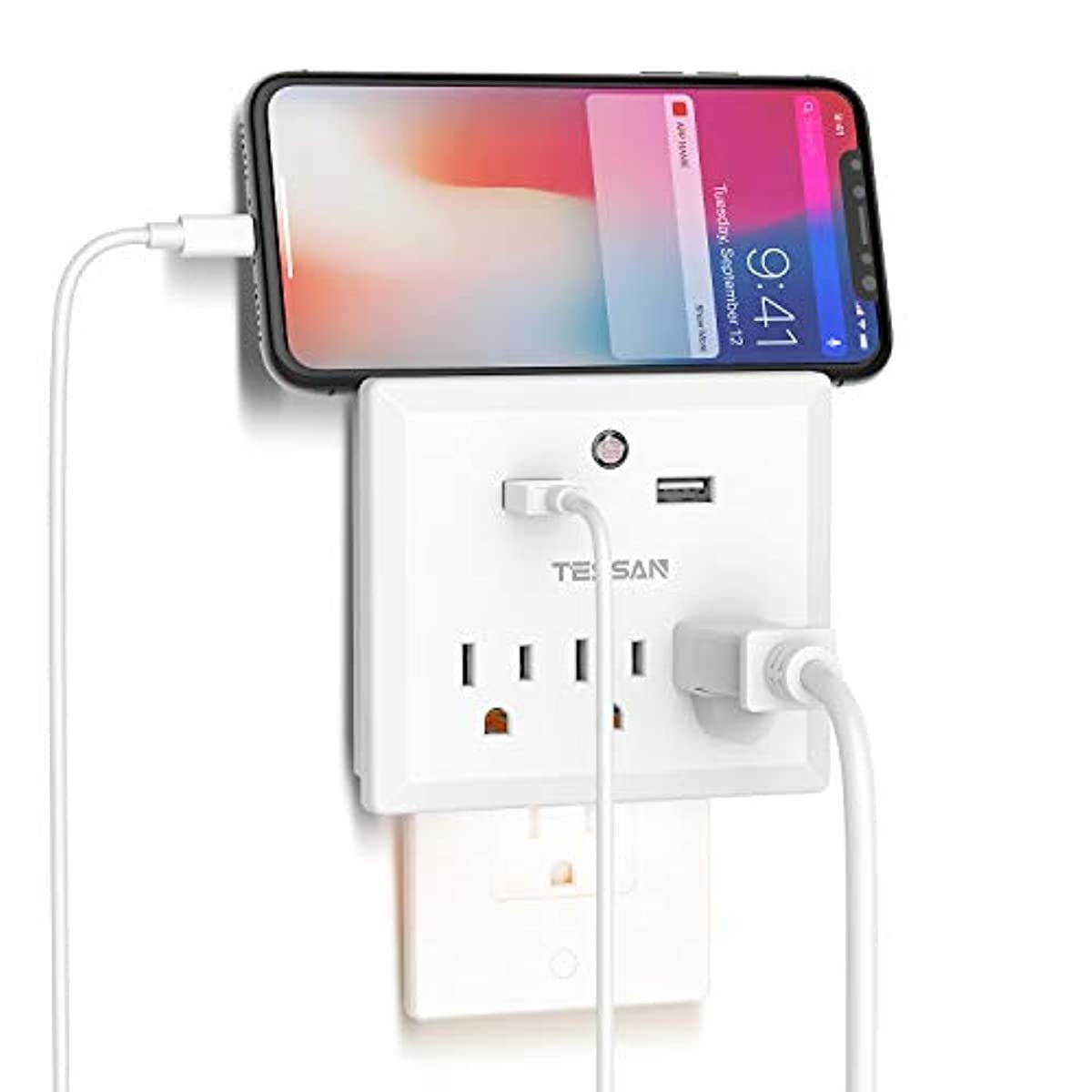 Multi Plug Outlet Extender with USB Wall Charger and Night Light, 3 Electrical Outlet Splitter 2 USB Phone Charger Wall Plug for Cruise Essentials, Multiple Power Outlet Expander with Charging Station