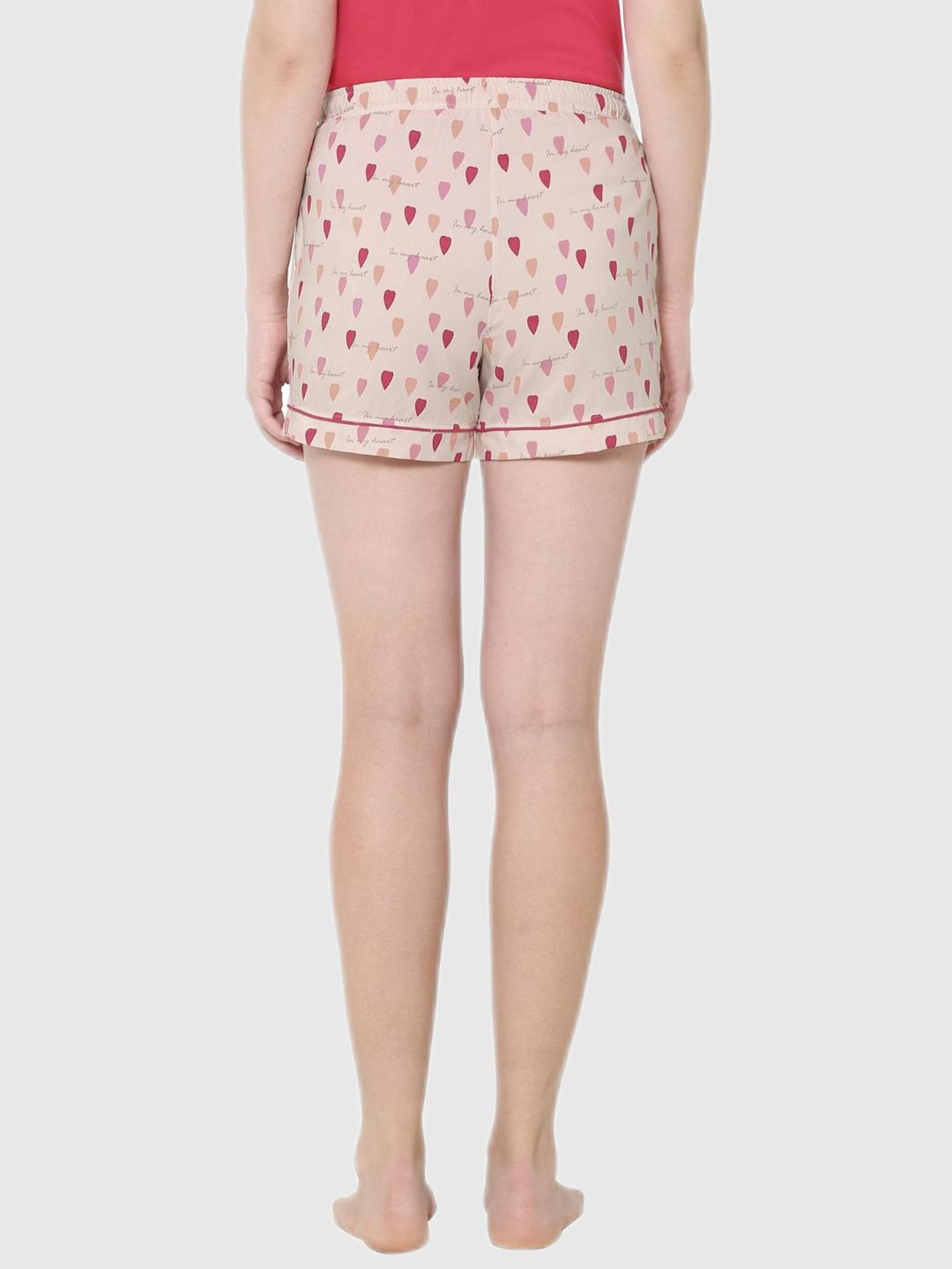 Soie Peach Heart Print Night Shorts