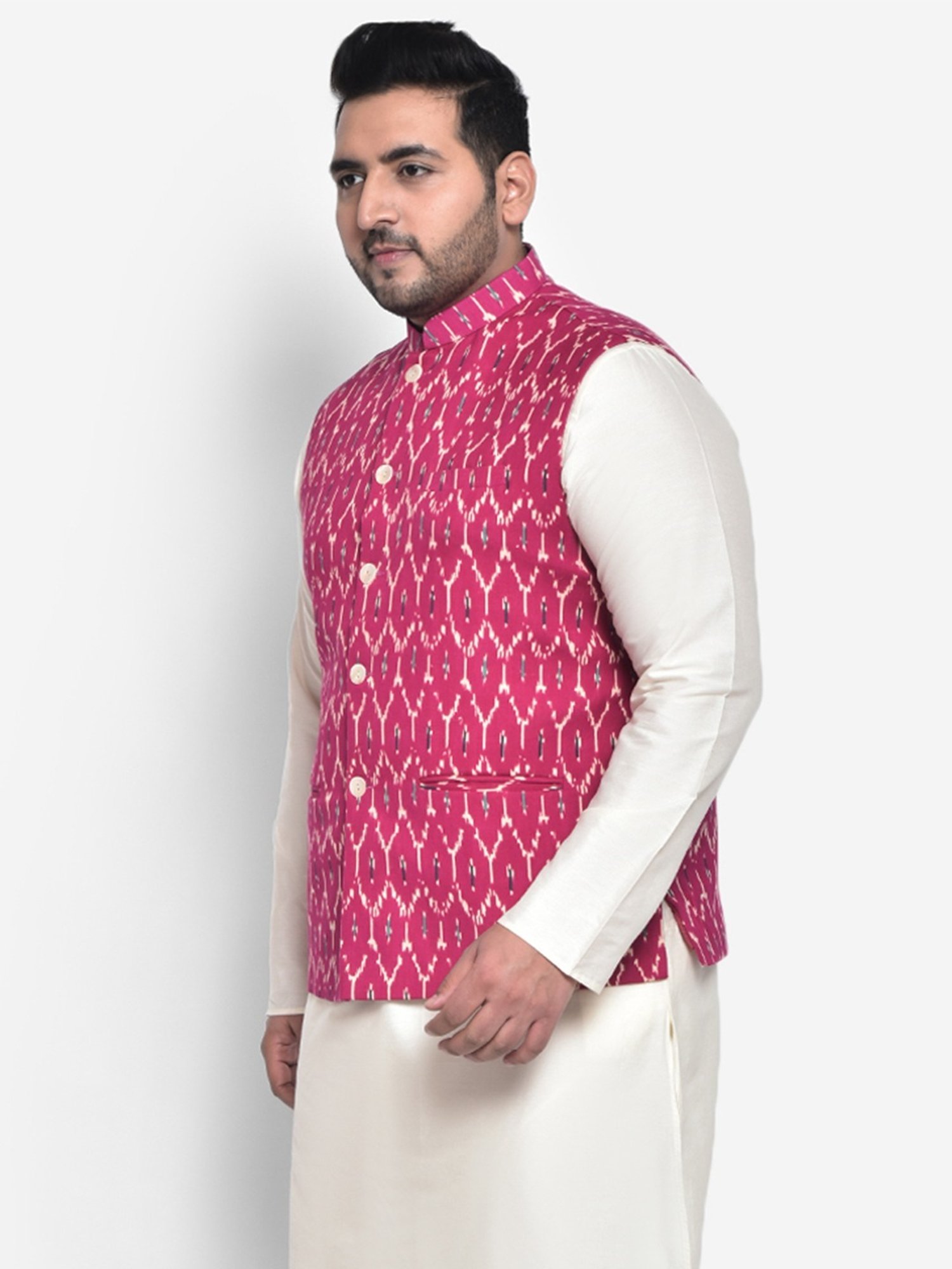 KISAH PLUS Pink Regular Fit Printed Nehru Jacket