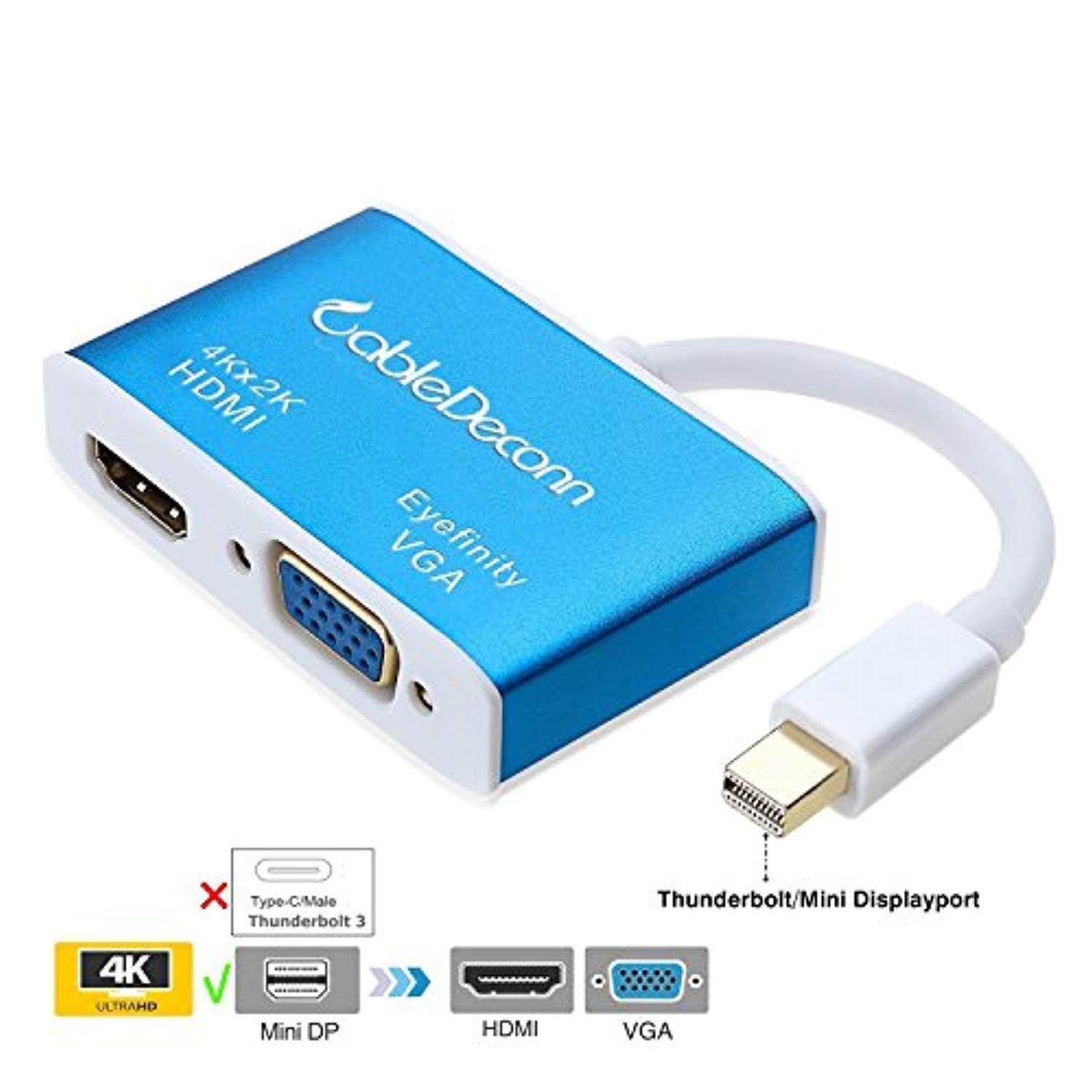 CableDeconn Mini Displayport to HDMI VGA Cable Adapter Thunderbolt 2 hub 4K Multi-port 2in1 Converter for Apple Macbook Pro air