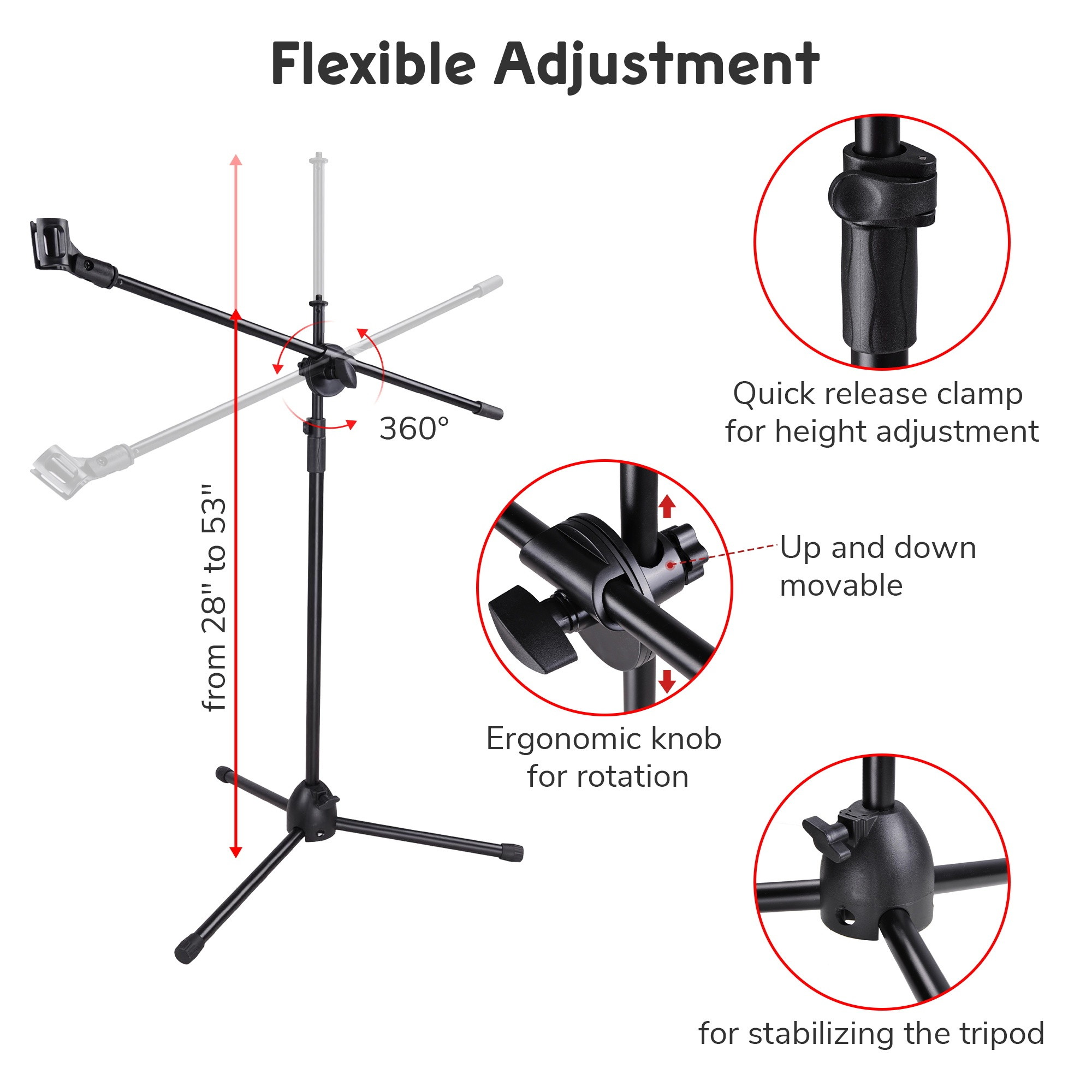 12pcs Microphone 360-degree Rotating Stand 2 Mic Mount Boom Folding Type Tripod