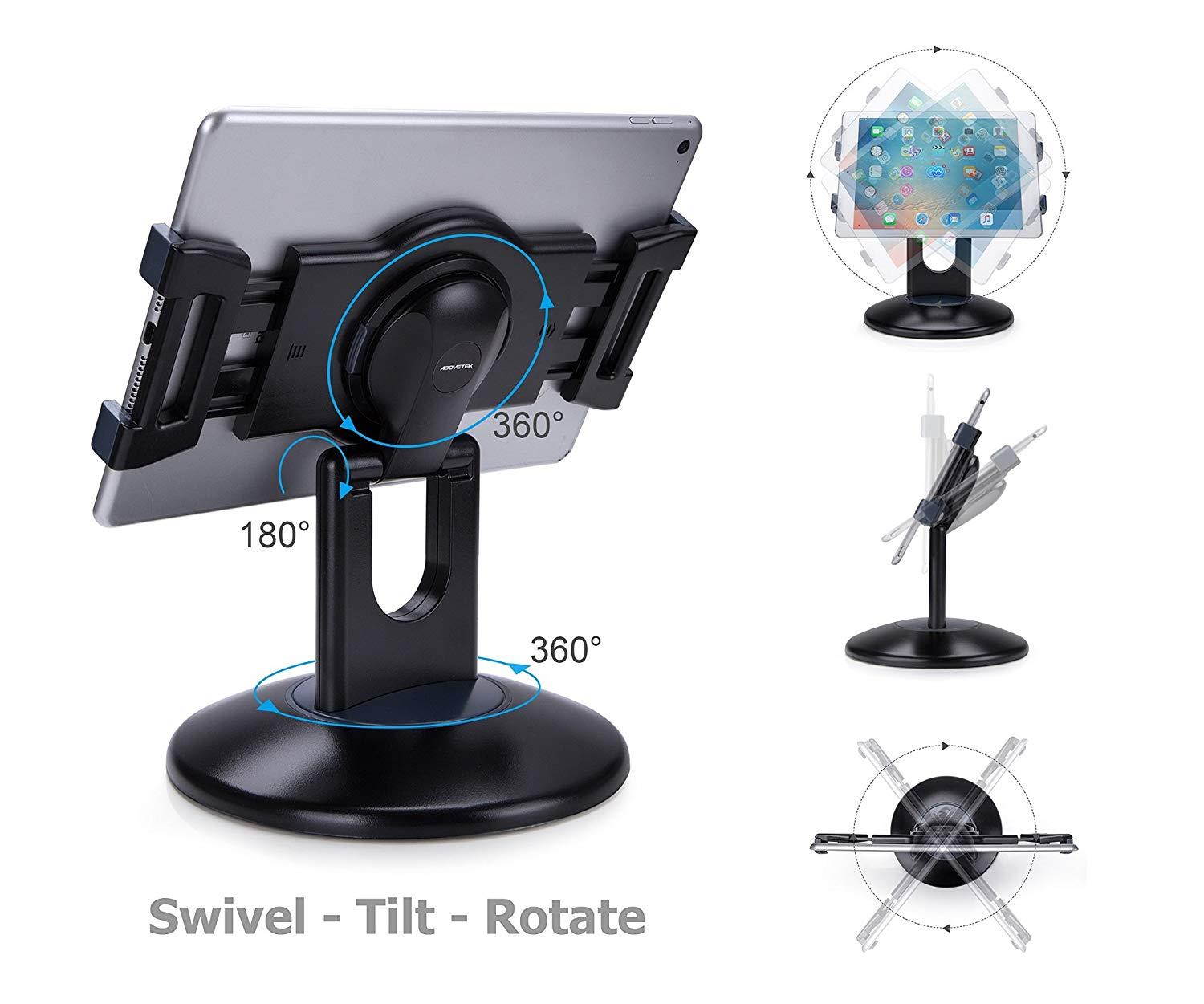 AboveTEK Retail Kiosk iPad Stand, 360&deg; Rotating Commercial Tablet Stand, 6-13.5" iPad Mini Pro Business Tablet Holder, Swivel Design for Store POS Office Showcase Reception Kitchen Desktop (Black)