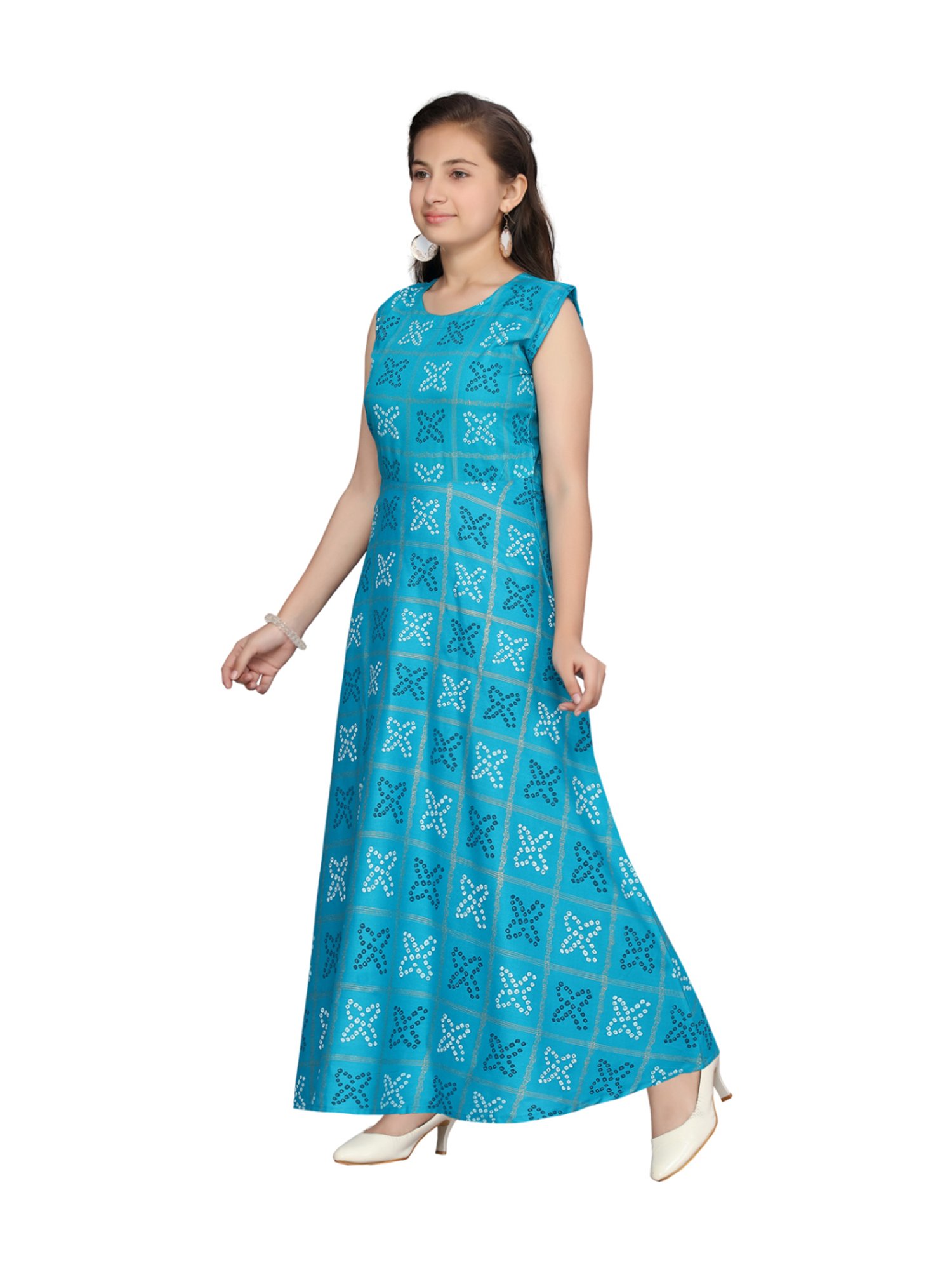 Aarika Kids Firozi Cotton Printed Dress