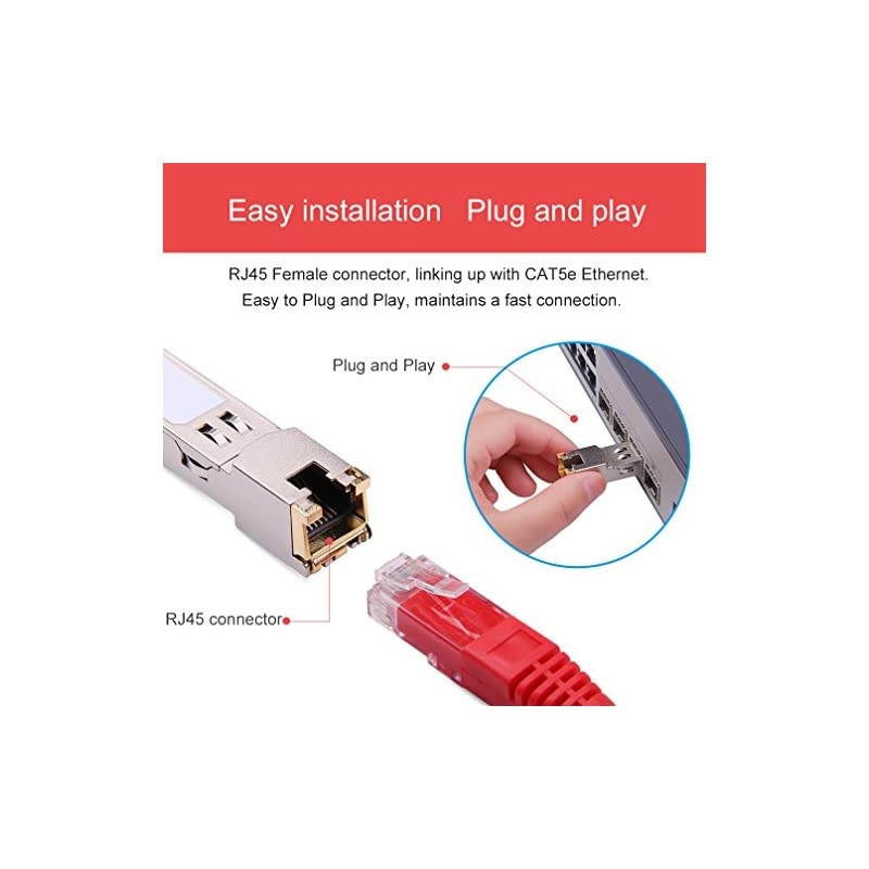 Gigabit RJ45 Copper UF-RJ45-1G Transceiver Module for Ubiquiti,Netgear, D-Link, TP-Link, Huawei,Supermicro Mini-GBIC - 1000Base-T Copper SFP Module (CAT5e Cable, 100-Meter)