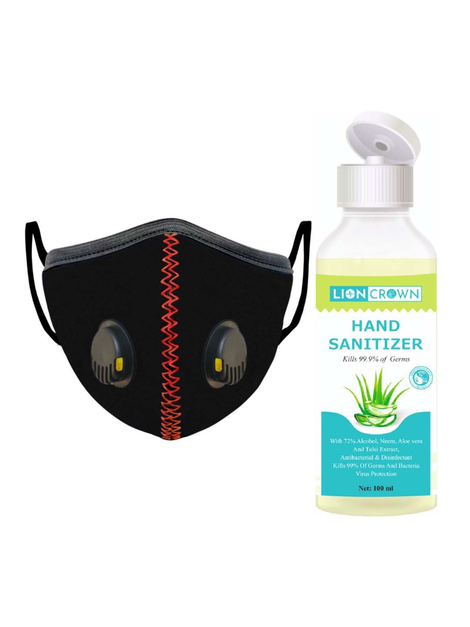 Lioncrown Combo of N95 Reusable Face Mask & Herbal Hand Sanitizer (100 ml)