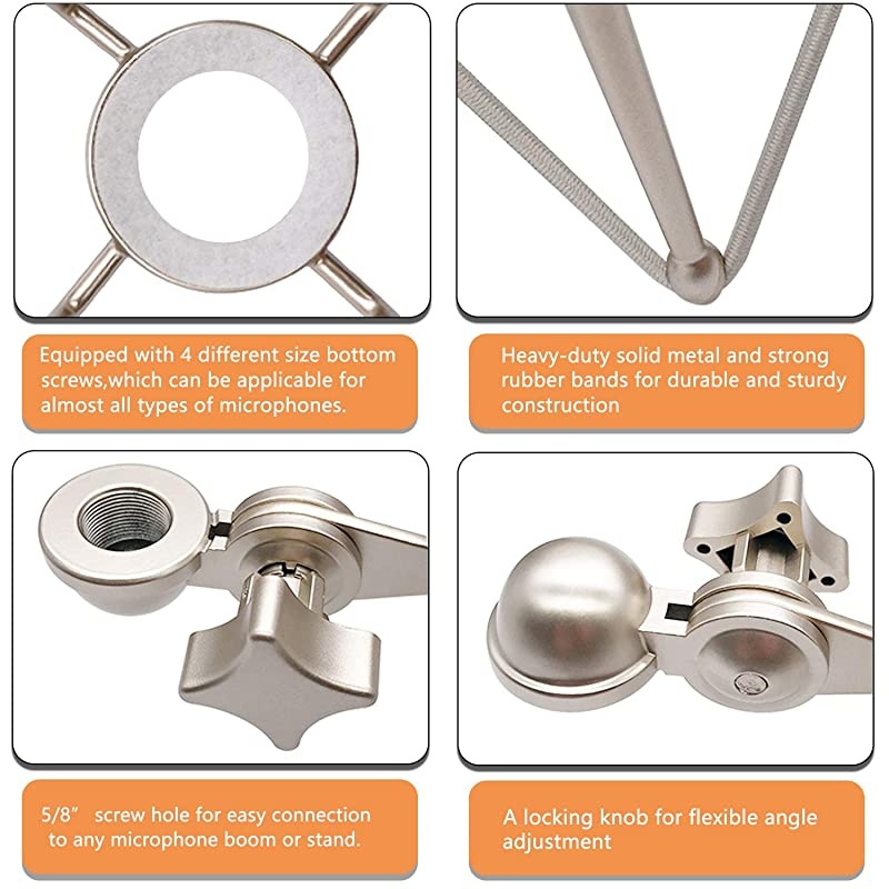 Microphone Shock Mount Mic Holder - Anti Vibration Spider Shockmount Compatible with Many Condenser Mics Like AT2020 MXL 770 MXL 990 Samson G Track Pro Rode Procaster NT1-A Neumann U87 etc.