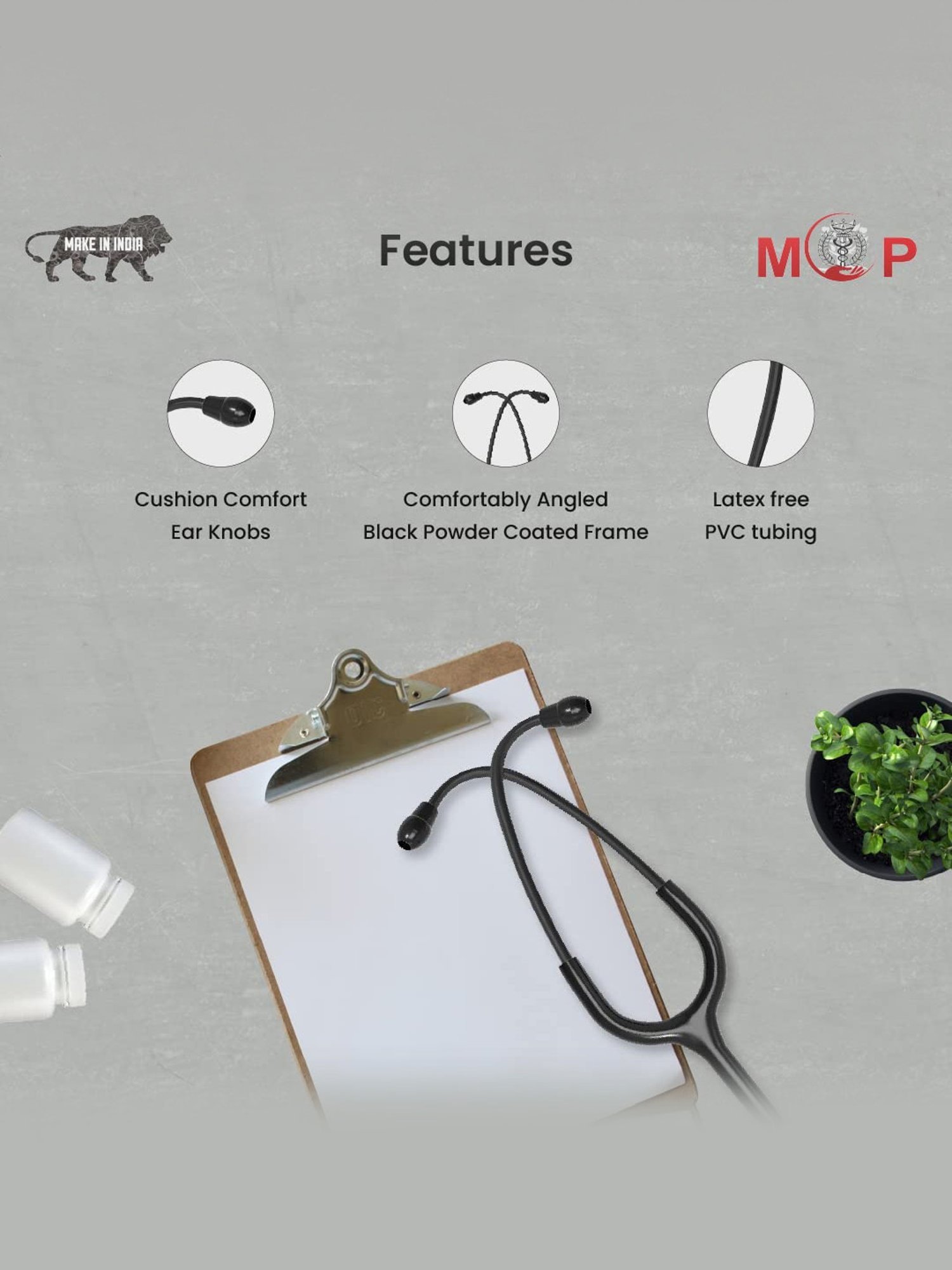 MCP Anchor Aluminum Dual Head Stethoscope for Doctors and Medical Students (Black)