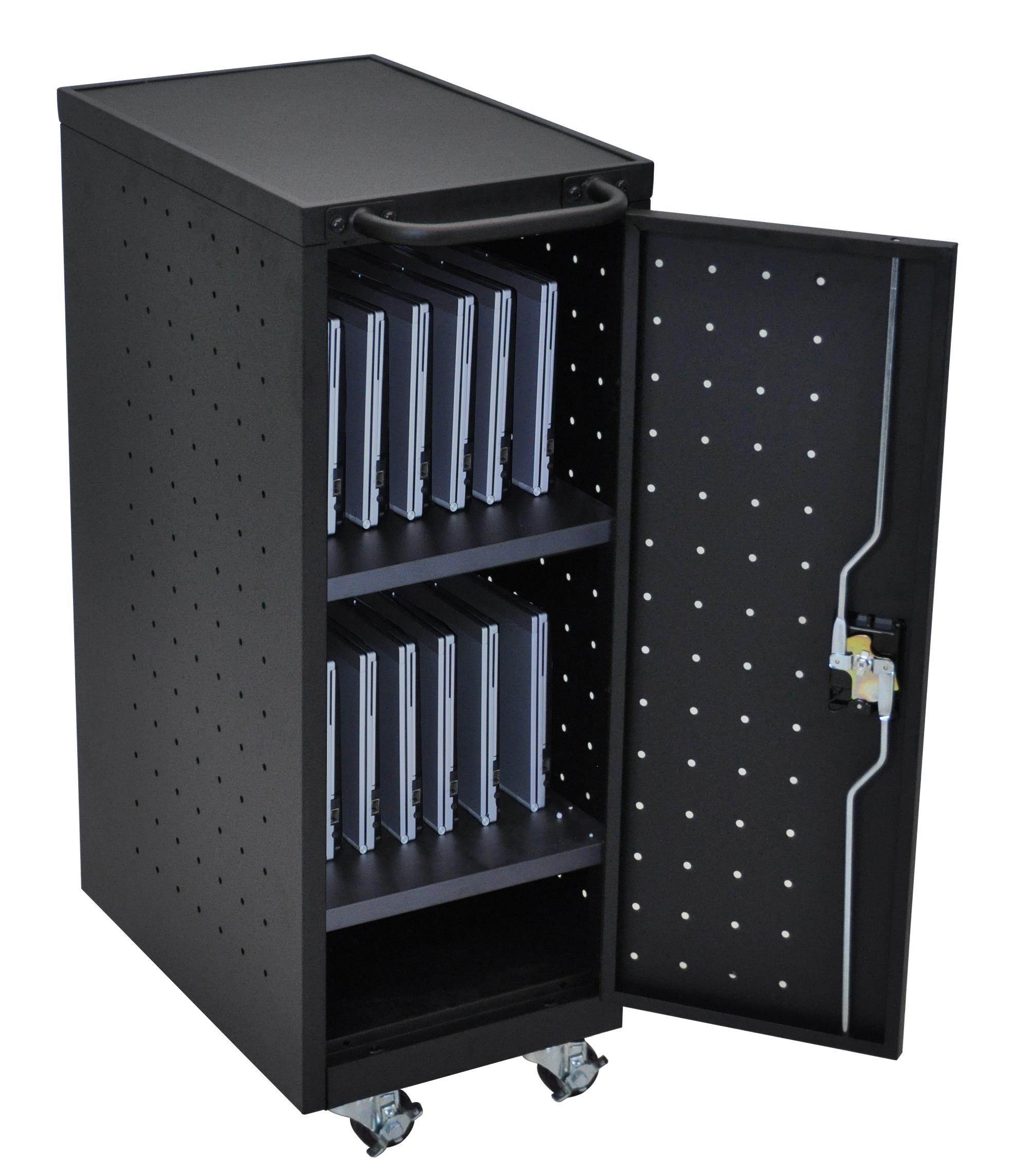 Luxor Black 12 Laptop Charging Cart Includes Electrical Outlets