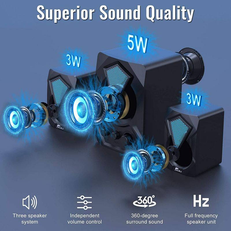 Computer Speaker with Subwoofer,  USB-Powered 2.1 Stereo Multimedia Speakers System with RGB LED Light 3.5mm Audio Input Great for Music,Movies,Gaming,PC,Laptop,Tablet,Desktop