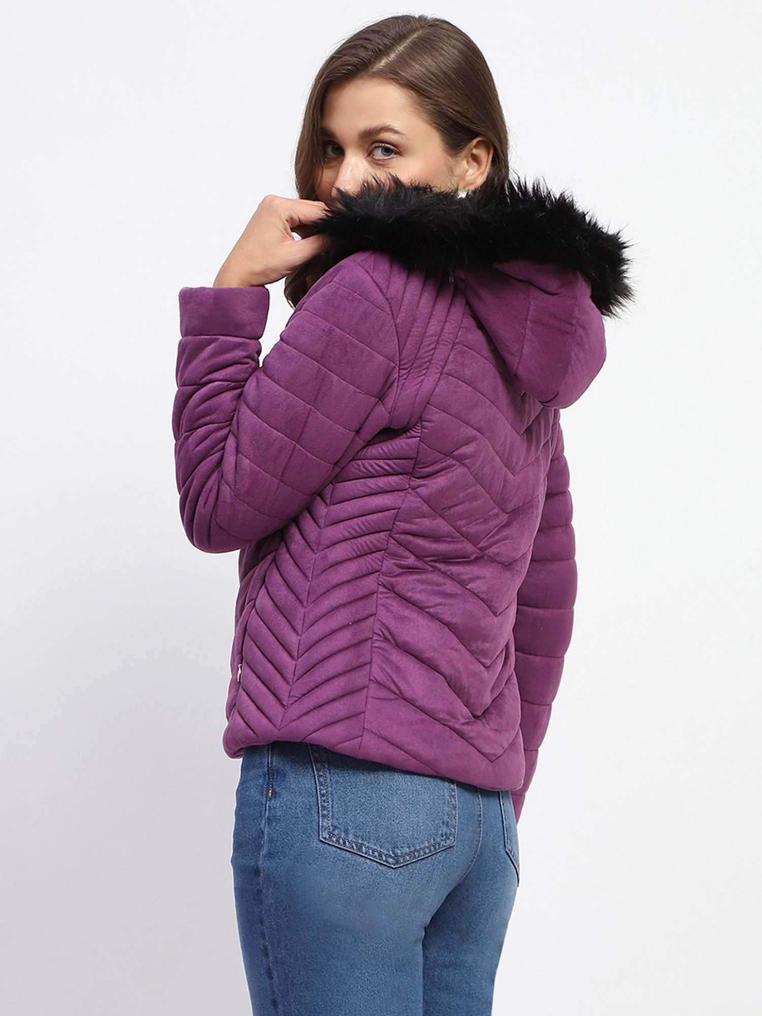 MADAME Purple Regular Fit Puffer Jacket
