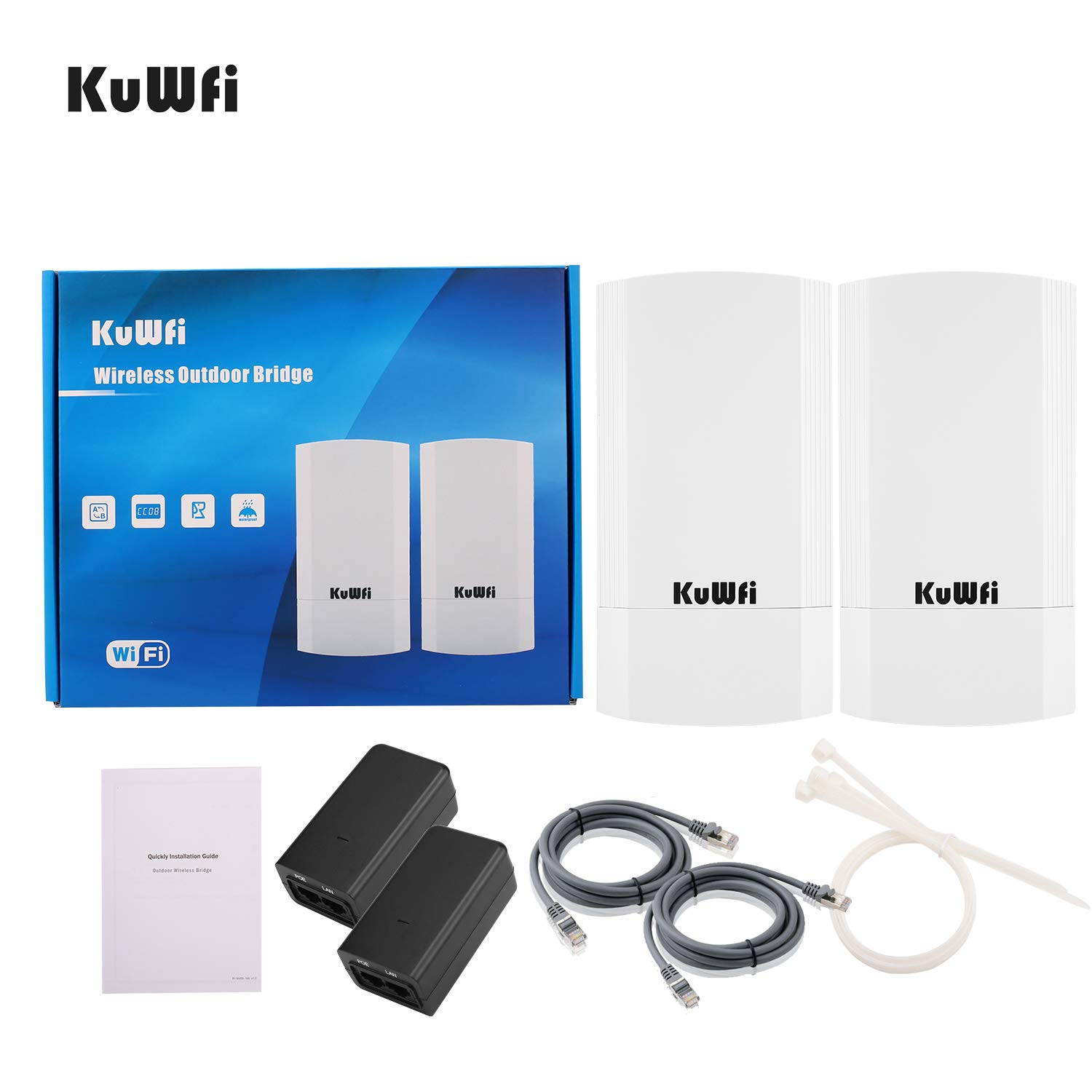 KuWFi 2-Pack Wireless Long Range WiFi Bridge 5.8G 900Mbps Point to Point Access Point Indoor/Outdoor AP CPE Kit Supports 2-3KM Anti-Interference for PTP/PTMP