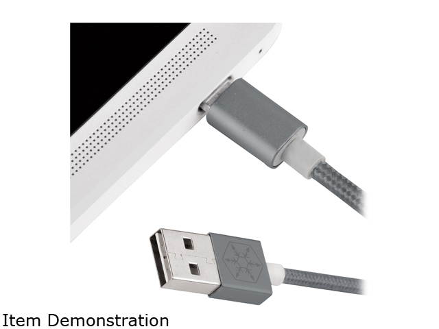 SilverStone Technology Micro USB Cable for Most Smartphones / LG / Samsung / Reversible USB-A / Reversible Micro USB-B / 1000MM - Charcoal Gray - CPU01C