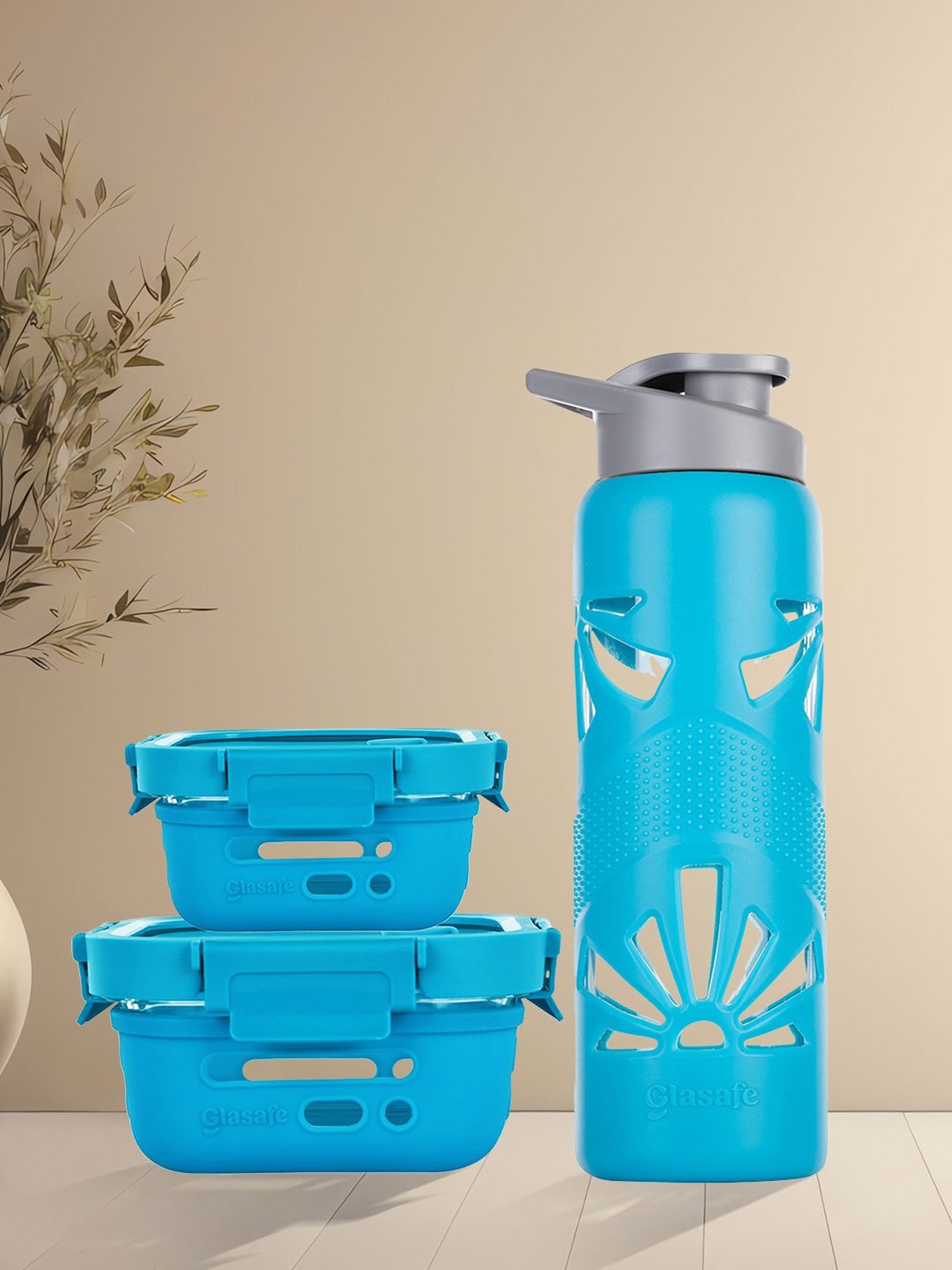 Glasafe Desk Munch Tranquil Teal Borosilicate Tiffin Combo