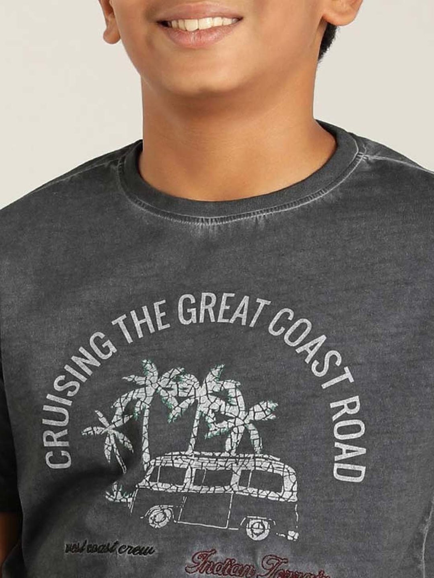 Indian Terrain Kids Grey Cotton Printed T-Shirt
