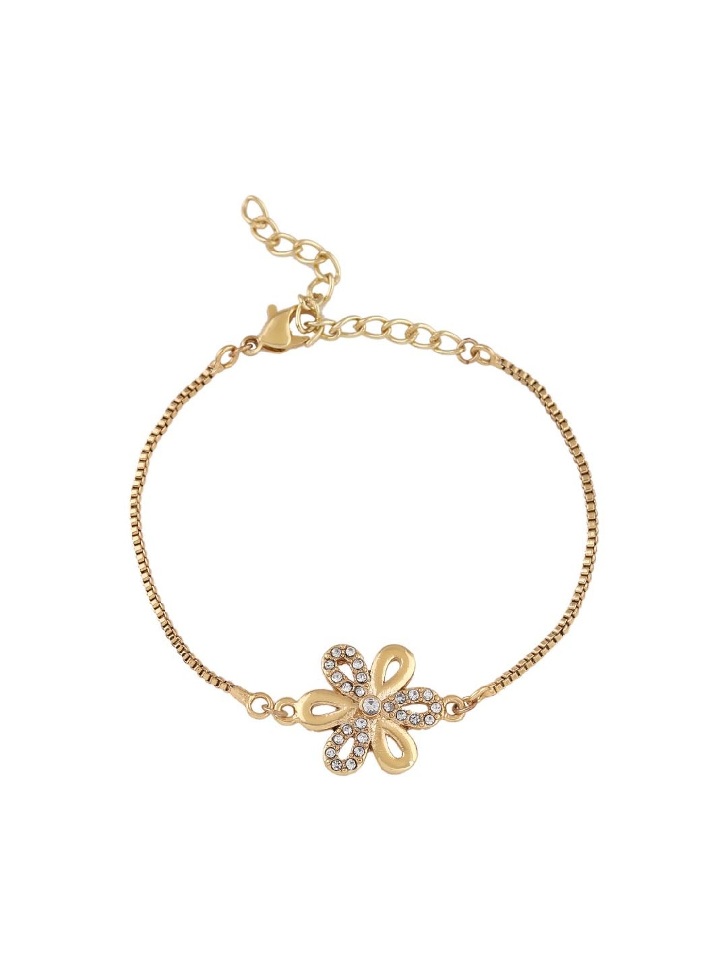 Estele Gold-Plated Flower with Crystals Chain Bracelet for Women