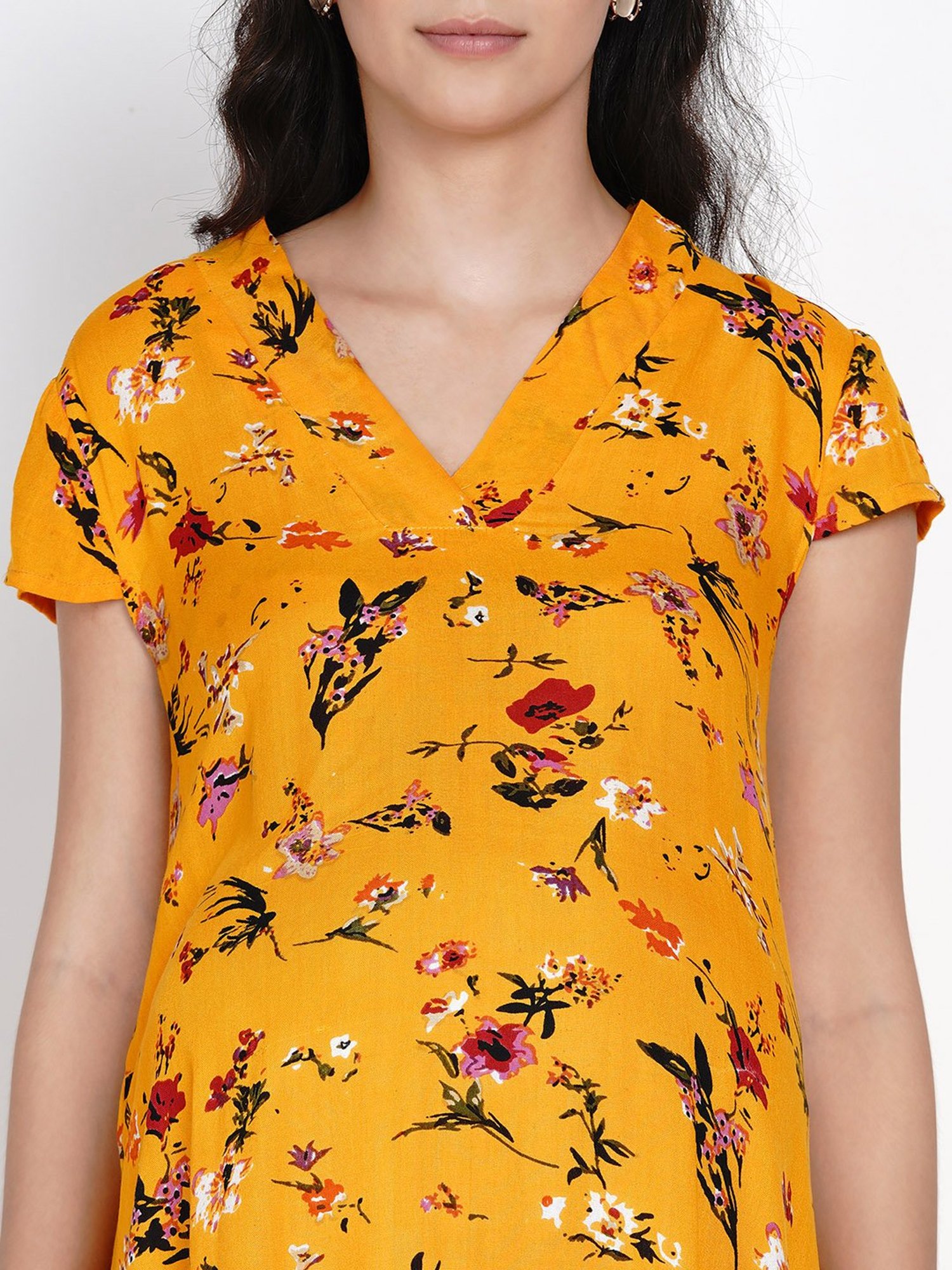 Mine4Nine Yellow Floral Print Maternity Dress