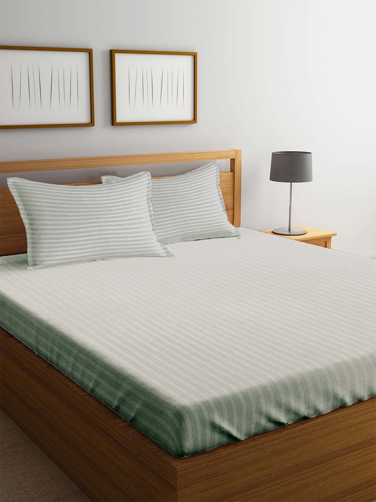 Mark Home Classic Stripes Green Cotton 200 TC Bed Sheet Set