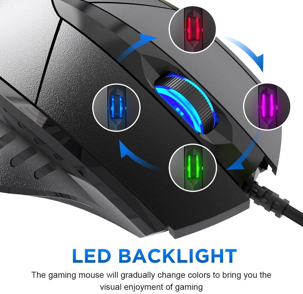 [Upgraded] Wired USB Mouse, Silent Click and Optical Tracking,1200DPI, 3-Buttons, Corded Mouse for PC Computer Laptop MacBook Office, Black