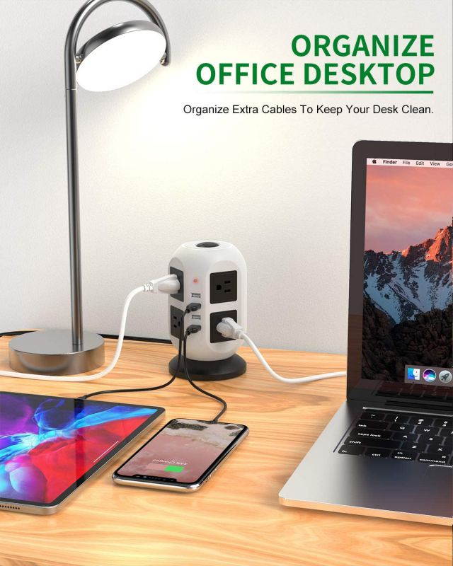 Power Strip Tower Surge Protector - 5M/16.4FT Surge Protector Power Strip with USB, Power Strip with Surge Protection with 8 AC Outlets & 4 USB Ports, Overload Protection, Short Circuit Protection.