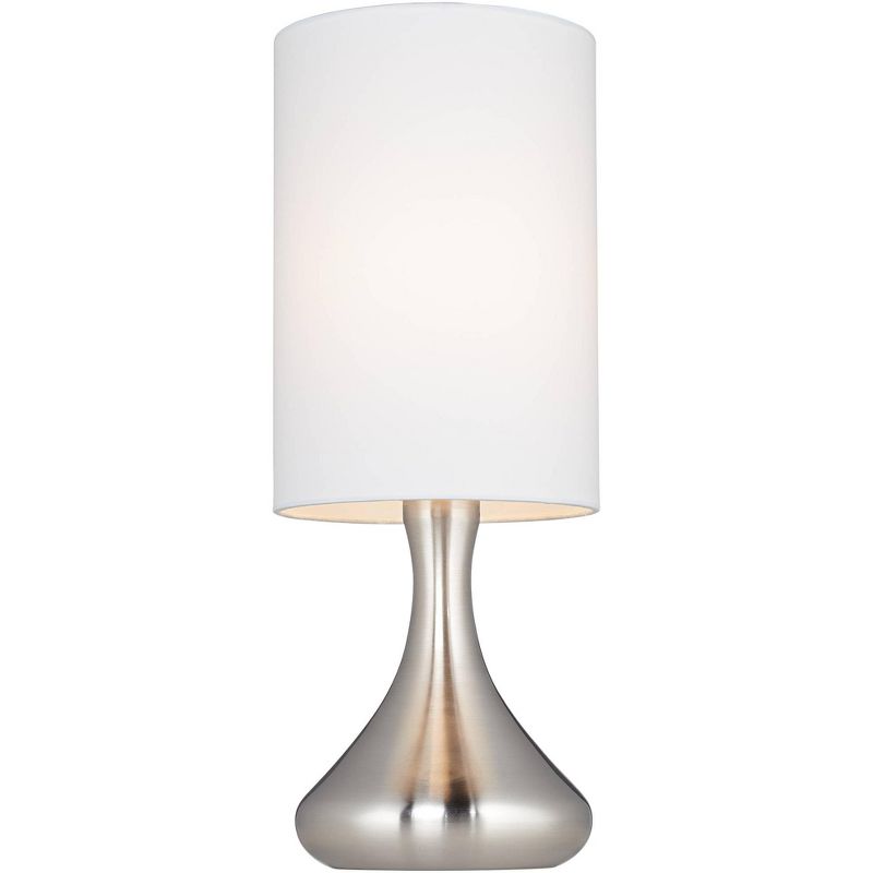 360 Lighting Modern Accent Table Lamps 17" High Set of 2 Brushed Steel Droplet Cylinder Drum Shade for Bedroom Bedside Office