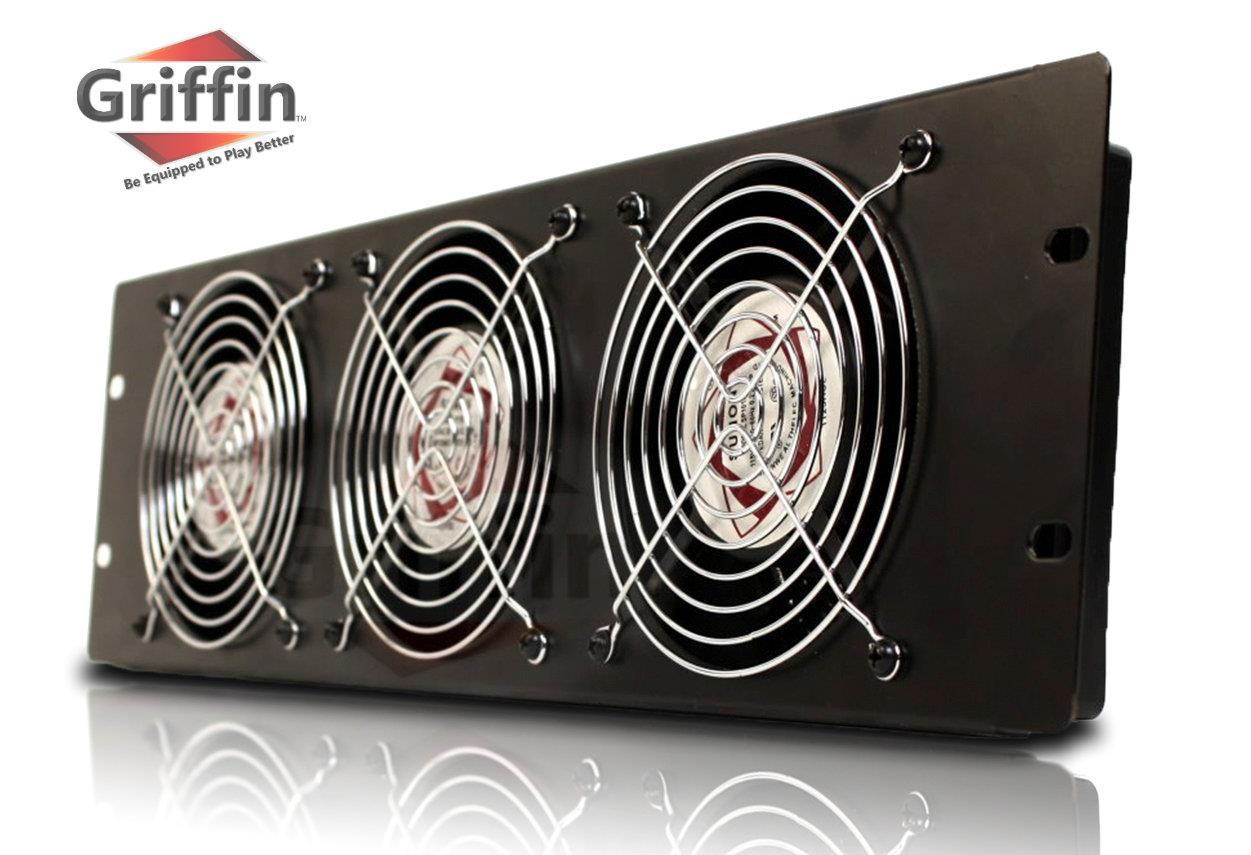 GRIFFIN Rackmount Cooling Fan | 3U Ultra-Quiet Triple Exhaust Fans, Keep Studio Audio Equipment Gear Cool | Rack Mount on Network IT System Server Rails | DJ PA AMP Temperature Control Panel Cabinet