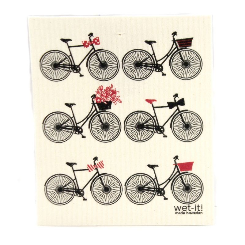Swedish Dish Cloth 7.75" Happy Camper /Bike Set Cleaning Cloth Vacation  -  Dish Cloth