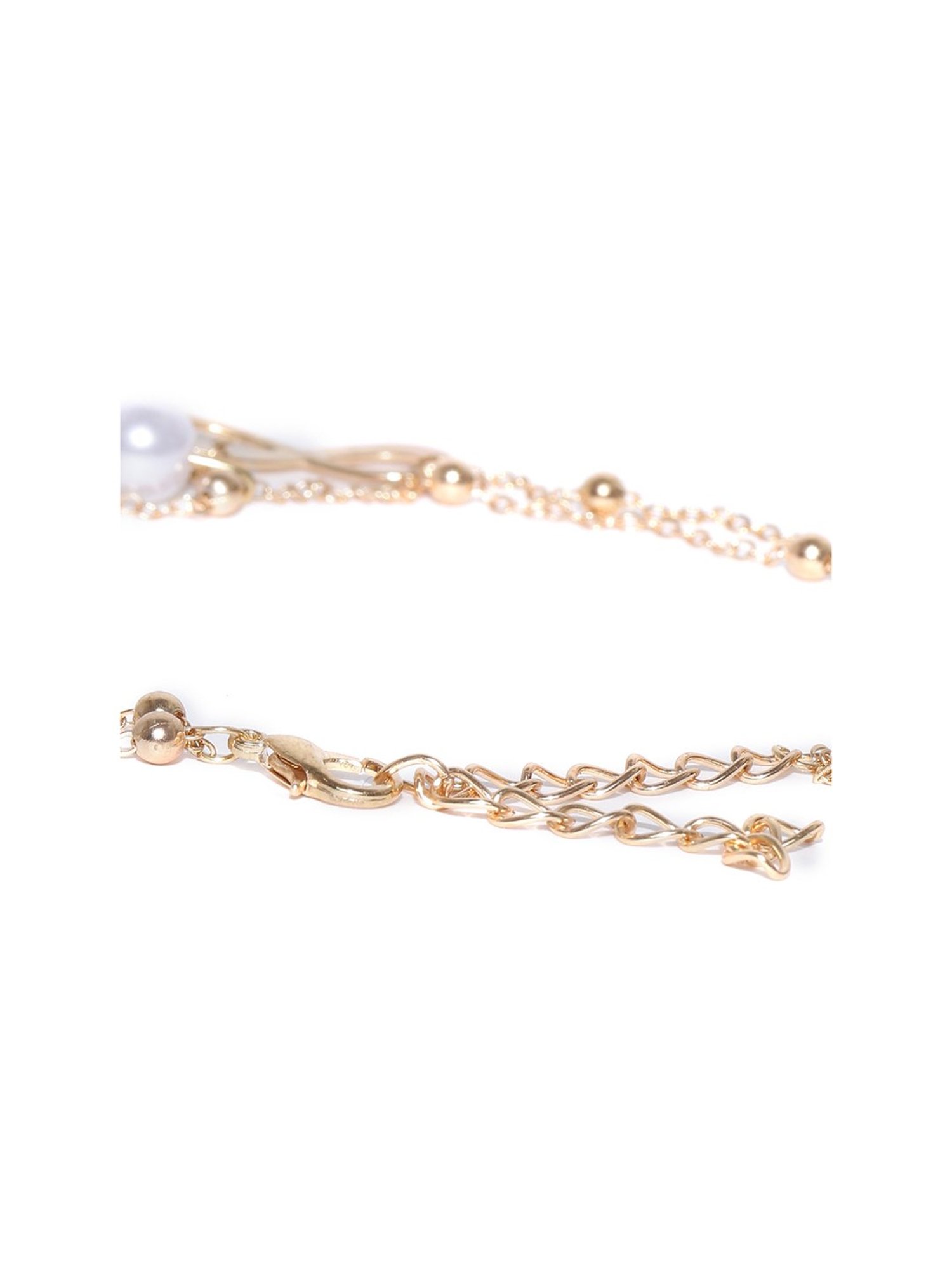 OOMPH Golden Beads, 3 White Pearl & Charm Fashion Stylish Latest Anklet for Women