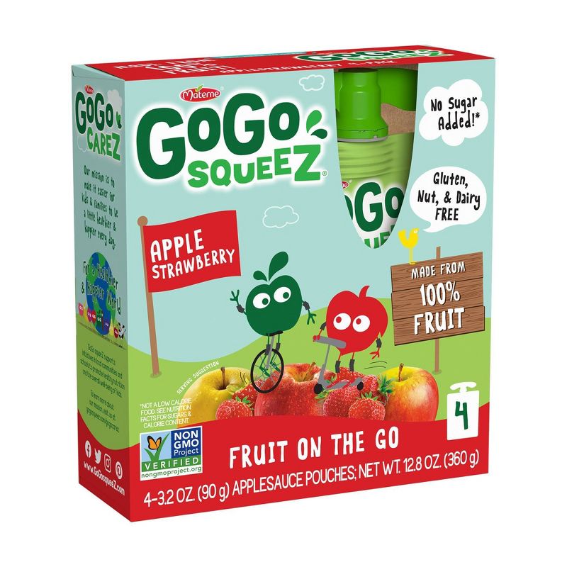 GoGo squeeZ Applesauce, Apple Strawberry - 3.2oz/4ct