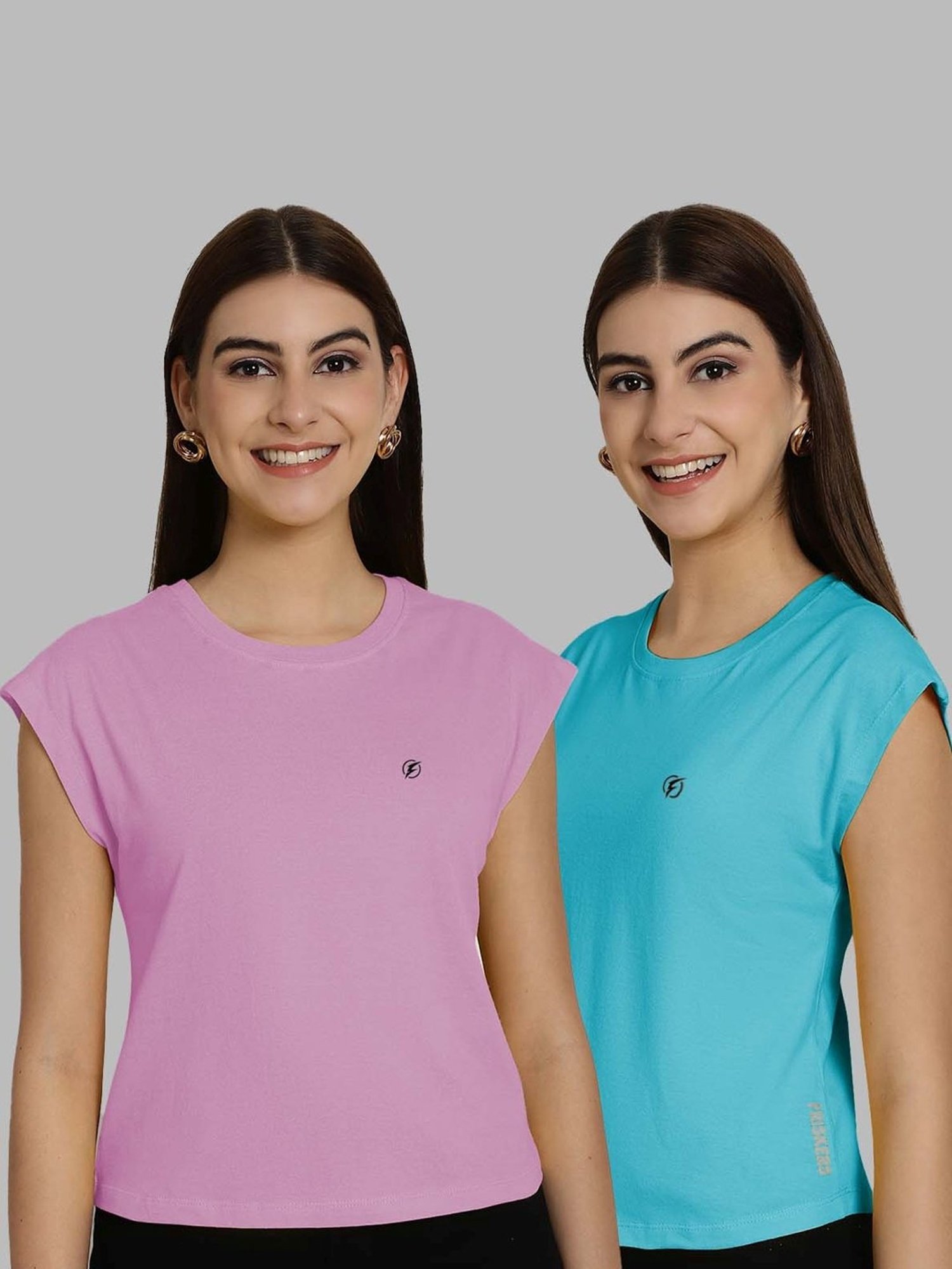 Friskers Purple & Turquoise Slim Fit Sports T-Shirts - Pack Of 2