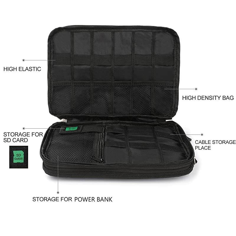 Electronics Organizer,  Electronic Accessories Cable Organizer Bag Waterproof Travel Cable Storage Bag for Charging Cable, Power Bank, iPad (Up to 11'') and More-Large(Black and Blue)