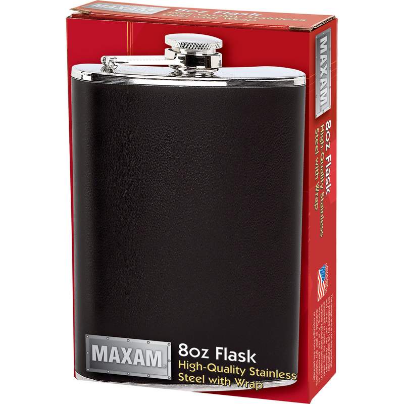 Maxam® 8oz Stainless Steel Flask with Black Wrap