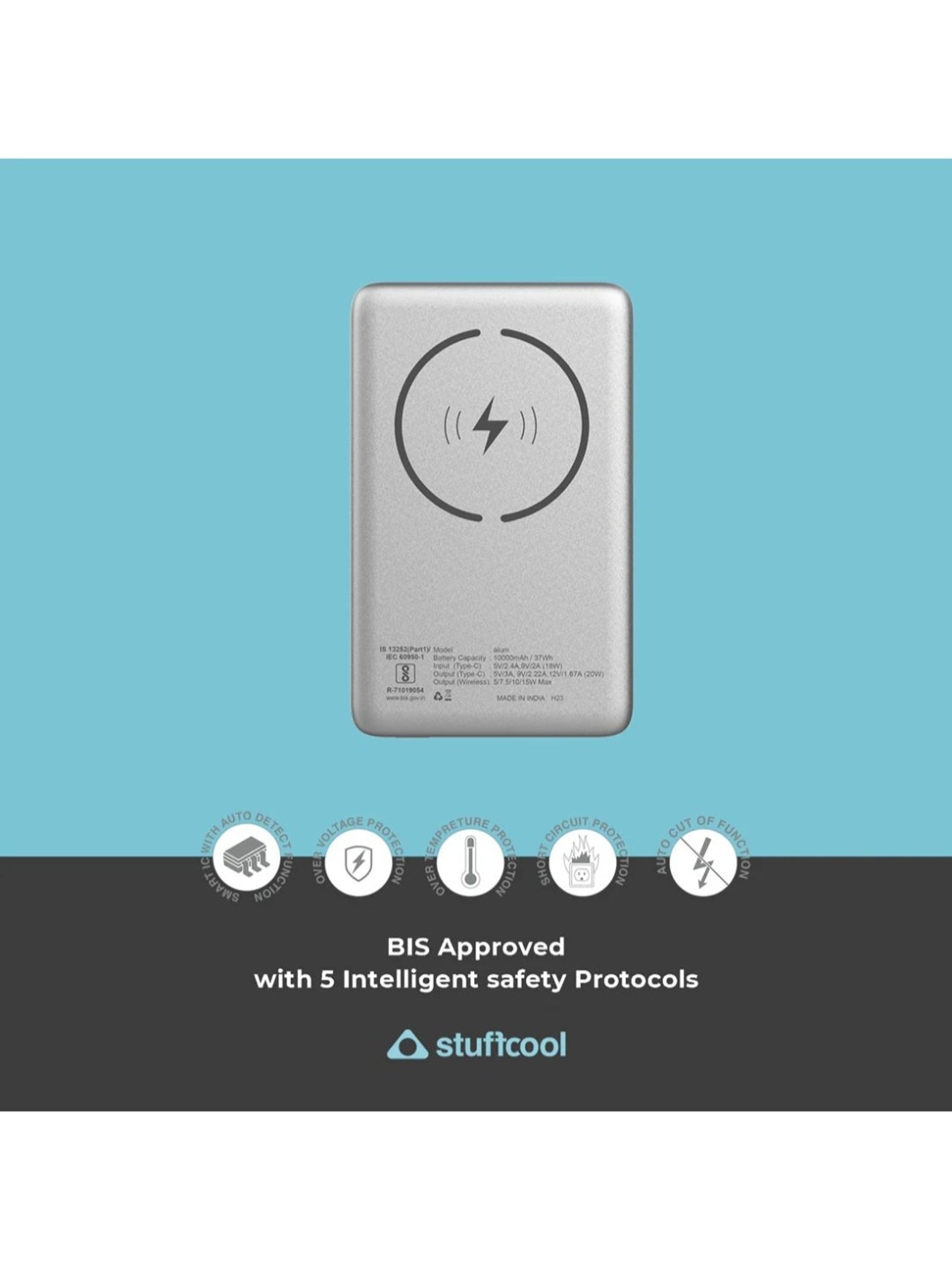 Stuffcool Alum 10000mAh Magnetic Wireless Powerbank (Silver)