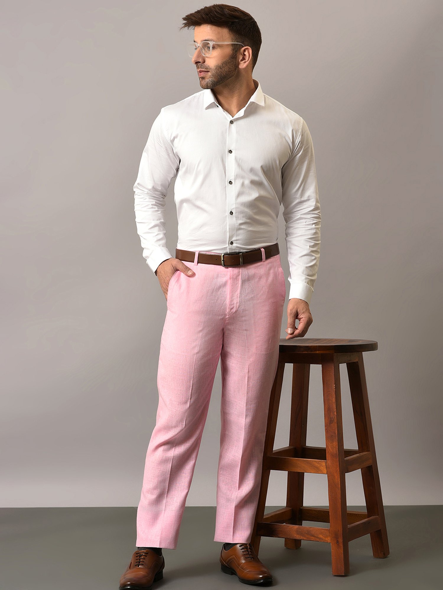 Hangup Pink Regular Fit Flat Front Trousers