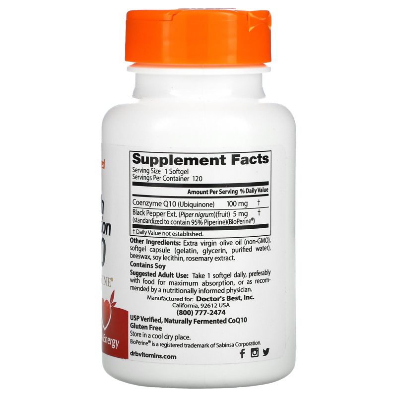 Doctor's Best High Absorption CoQ10 with BioPerine, 100 mg, 120 Softgels, Dietary Supplements